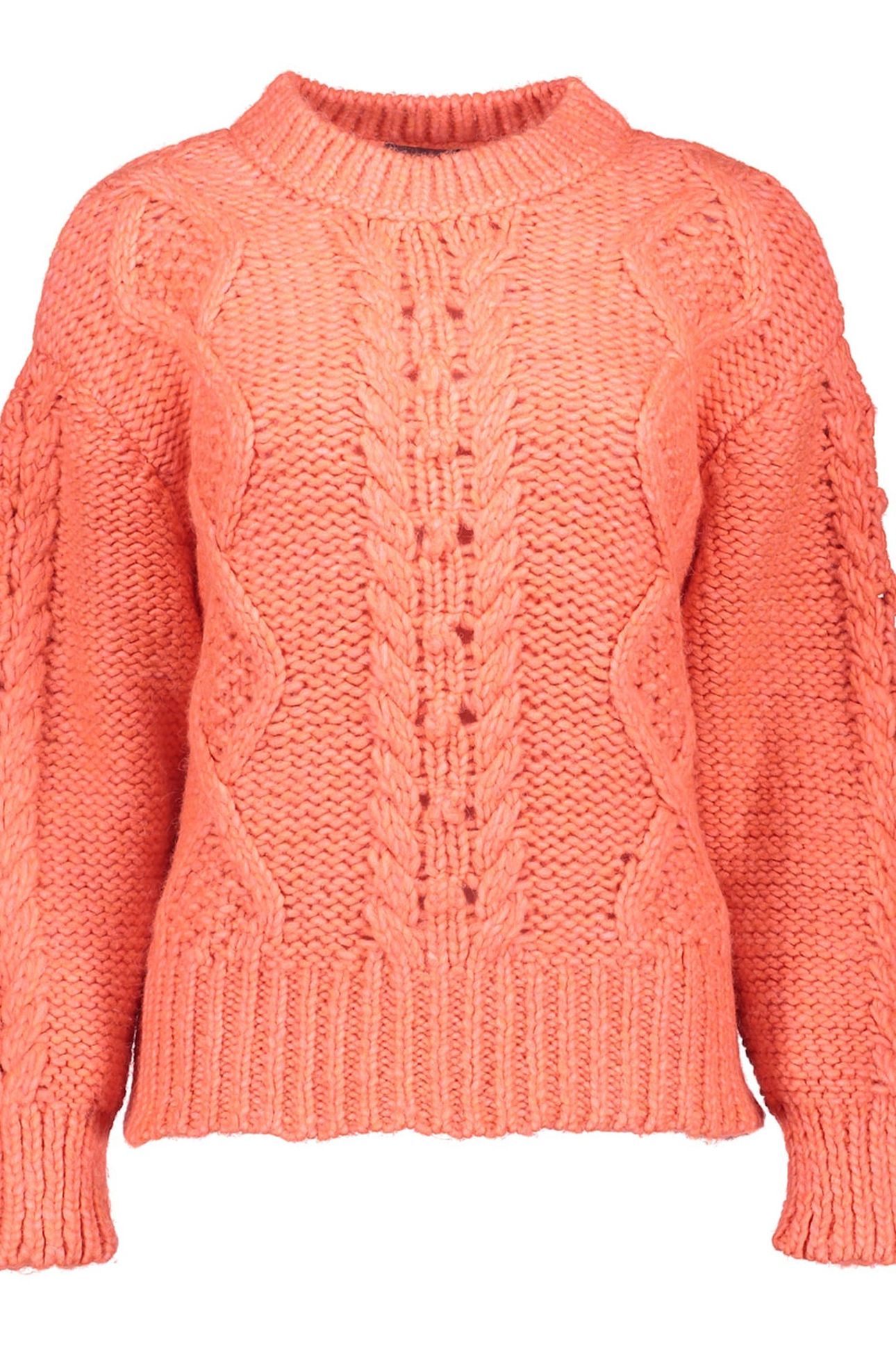 PULLOVER CHUNKY CABLE KNIT CORAL 1