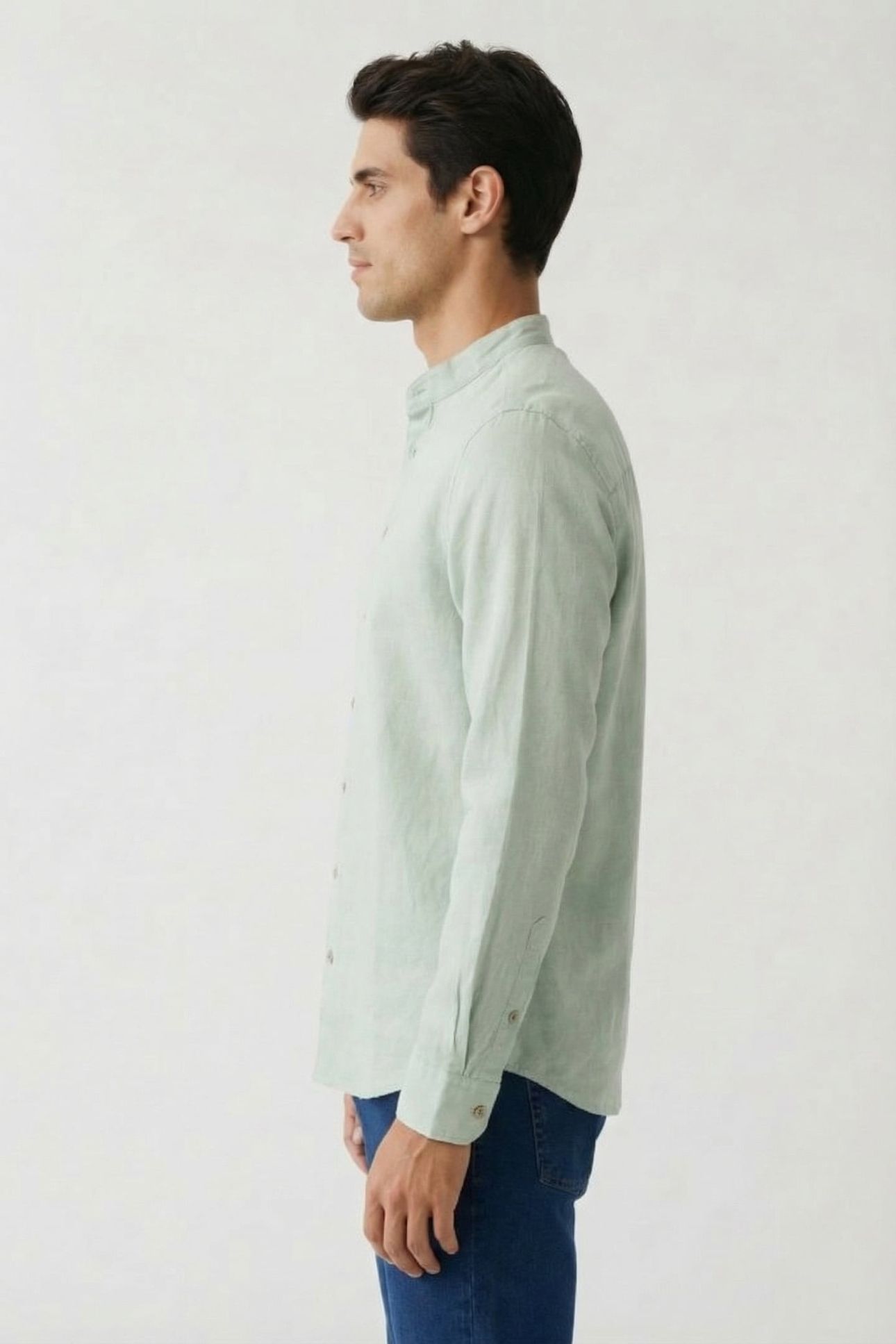 SHIRT GRANDDAD SOLID WITH LINEN MINT 4