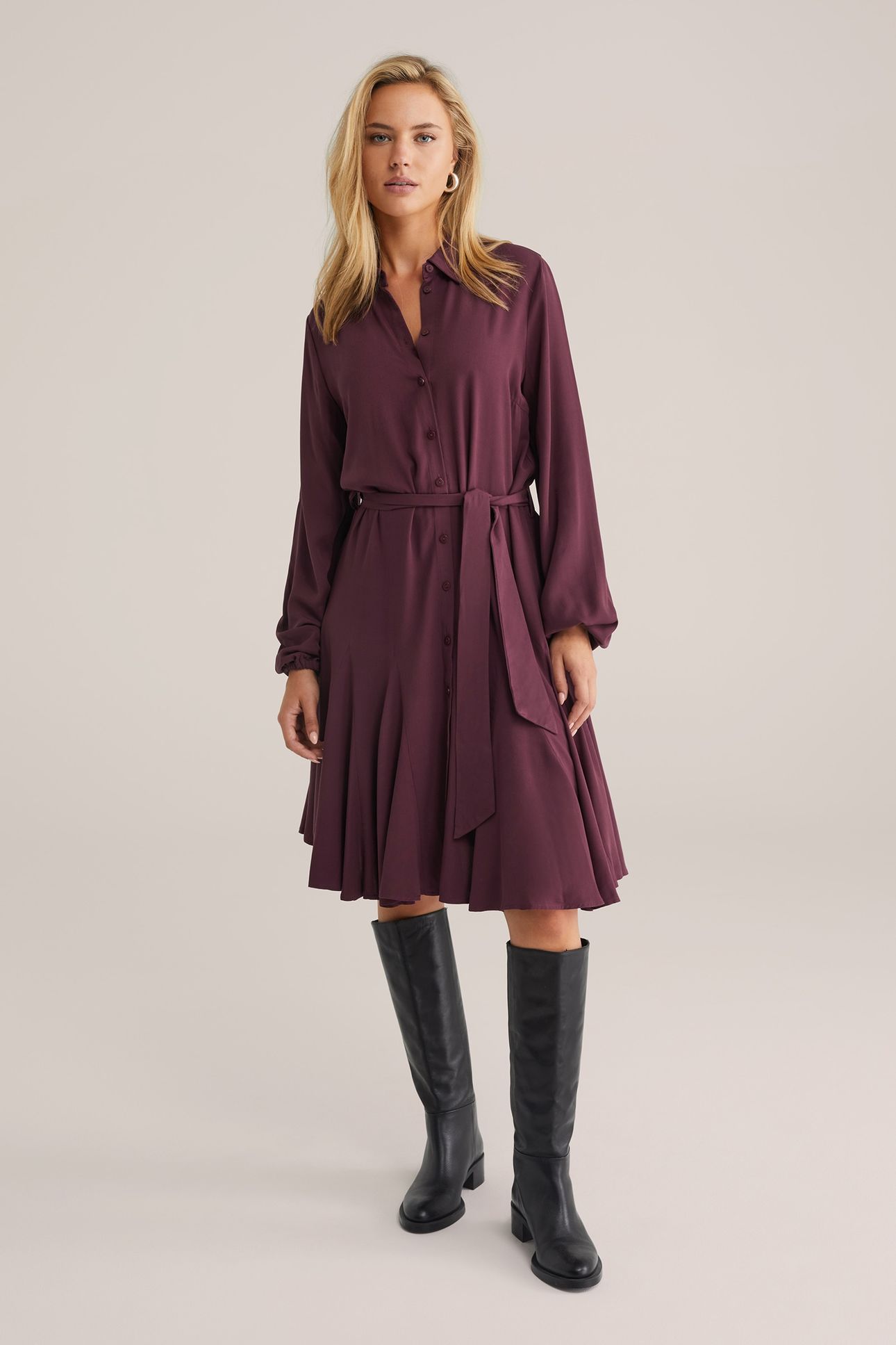 DRESS MID LENGTH AUBERGINE 2