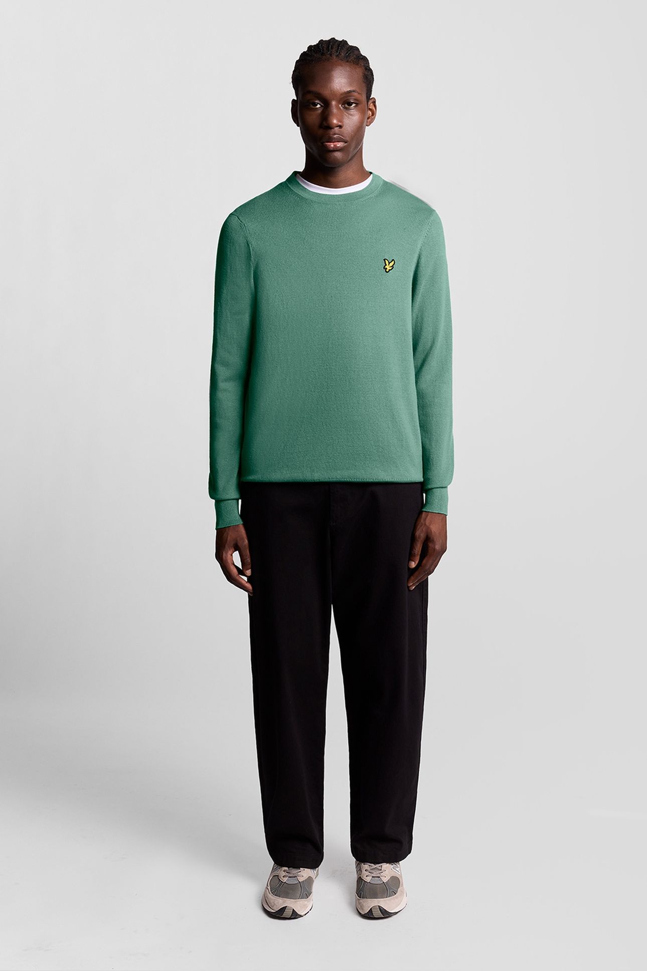COTTON MERINO CREW NECK JUMPER AGAVE GREEN 1