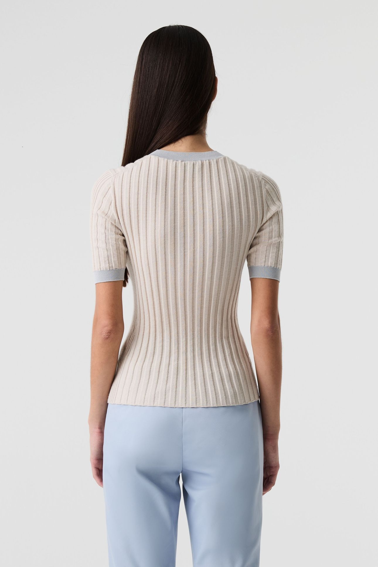 FONELE V1.Y9.01 FLAT-KNIT-SHIRT STONE/CLOUD GREY 2