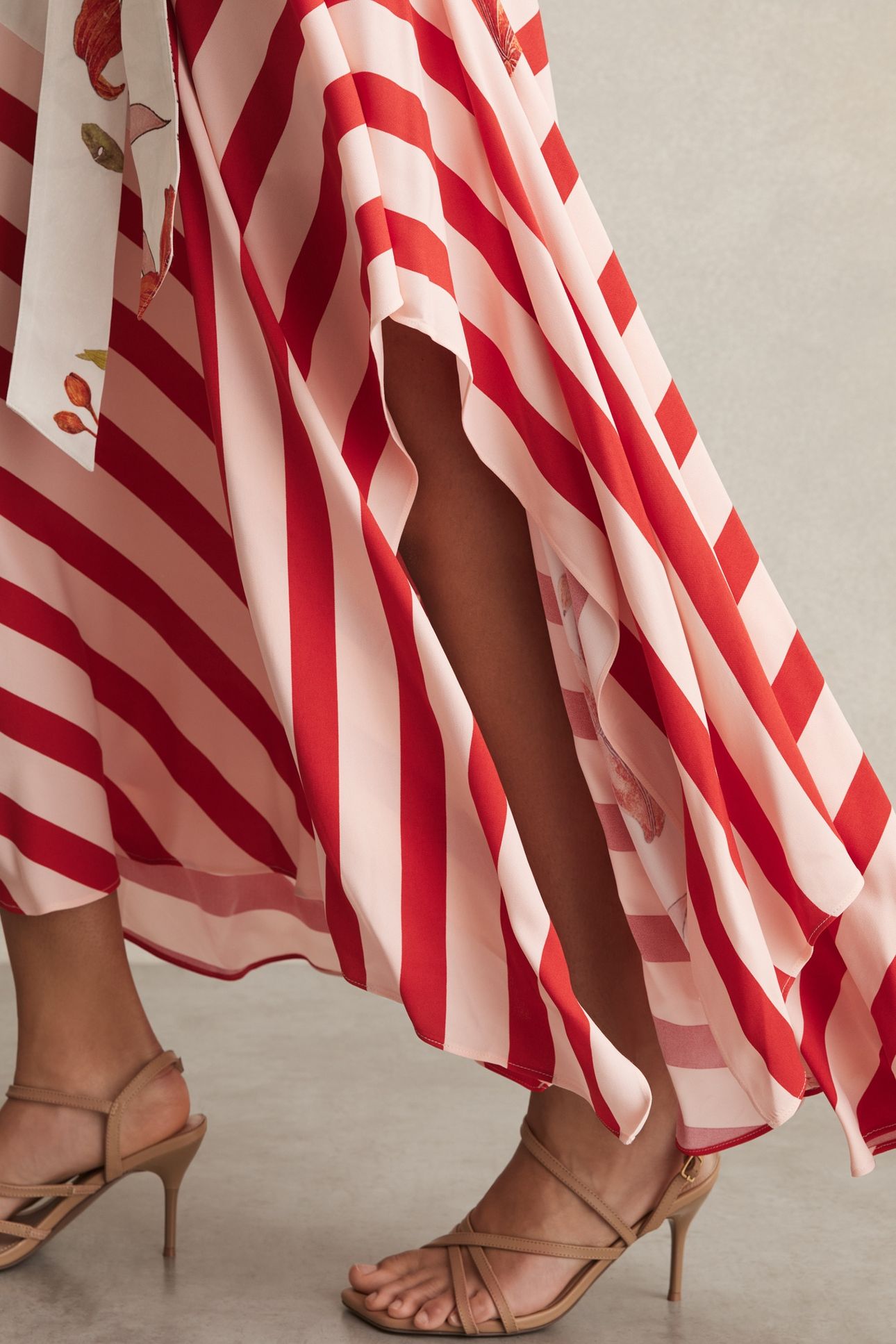 FLORAL STRIPE PRINT DRESS IVORY/RED 5