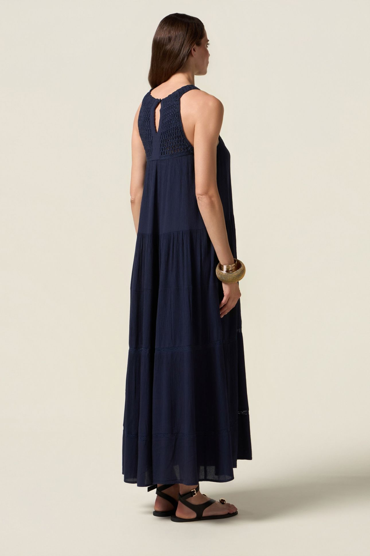 LONG DRESS WITH CROCHET INSERT BLUE 2
