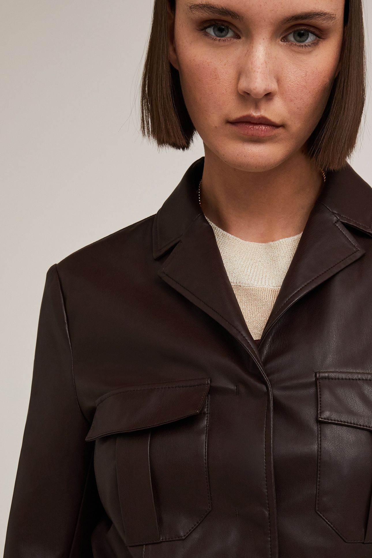 COATED FABRIC JACKET WITH BELT BROWN 5