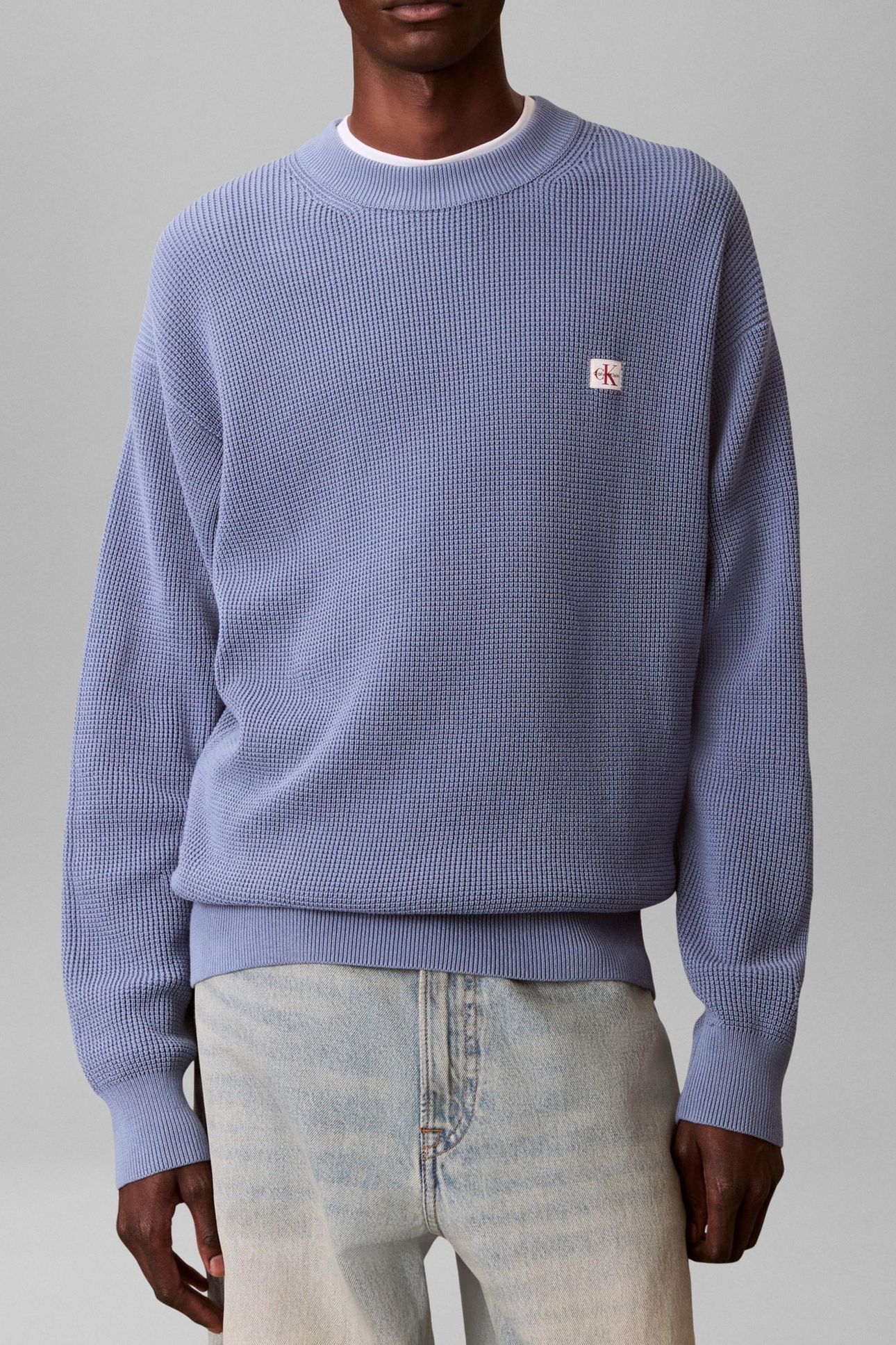 LS EZ COTTON WAFFLE SWEATER DUSTY SAILOR BLUE 2