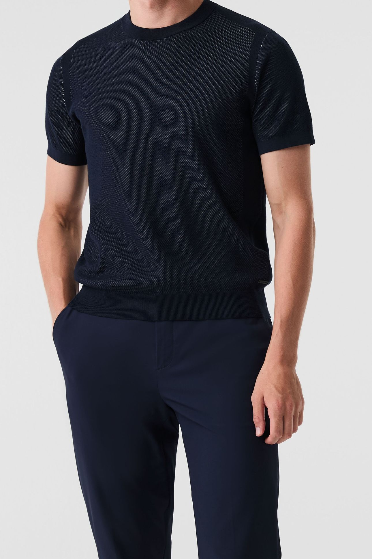 FAWEN V1.Y9.01 FLAT-KNIT-SHIRT DARK NAVY/FOG BLUE 1