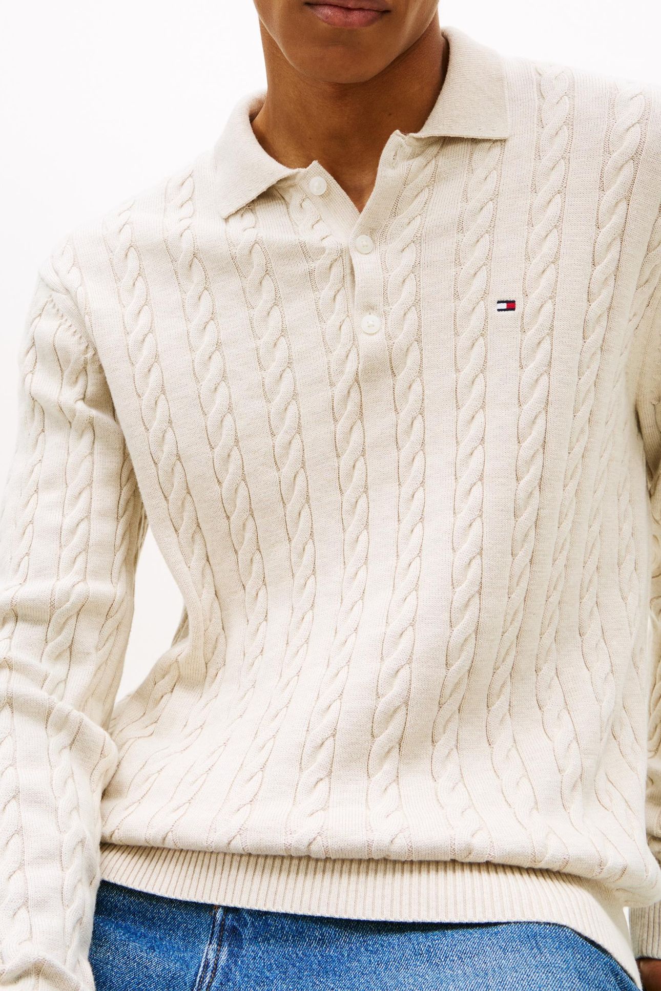 CLASSIC COTTON CABLE SWEATER HEATHERED OATMILK 4