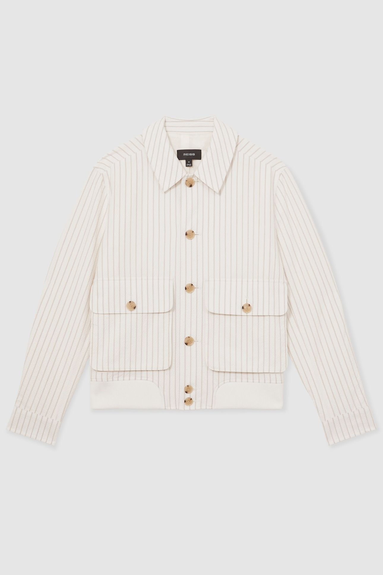 LS STRIPE SEERSUCKER HARRINGTON OFF WHITE/TAUPE BROWN 7