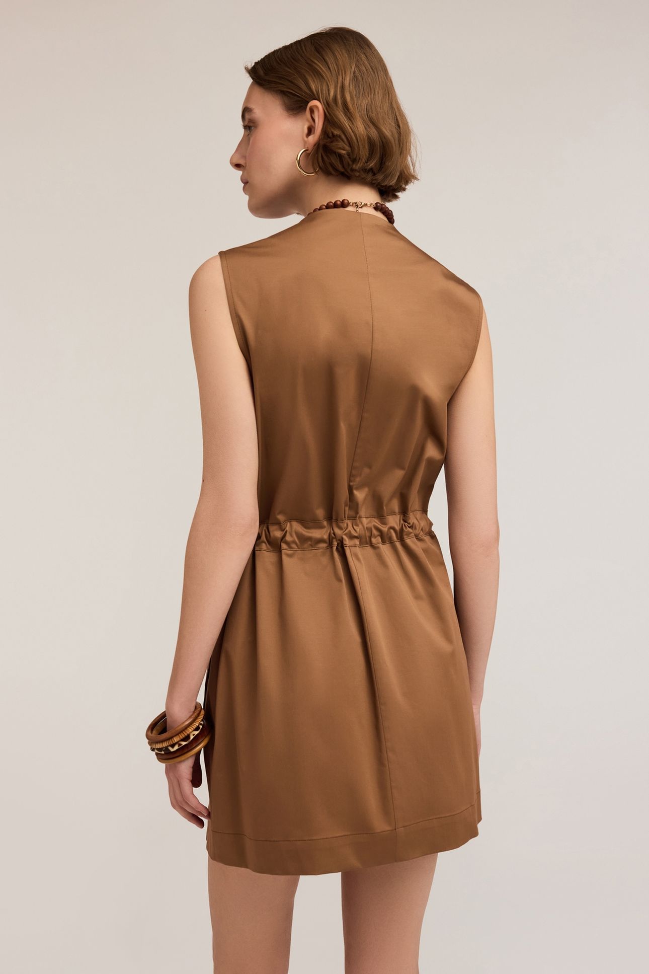 SATIN SAHARIENNE STYLE DRESS BROWN 2