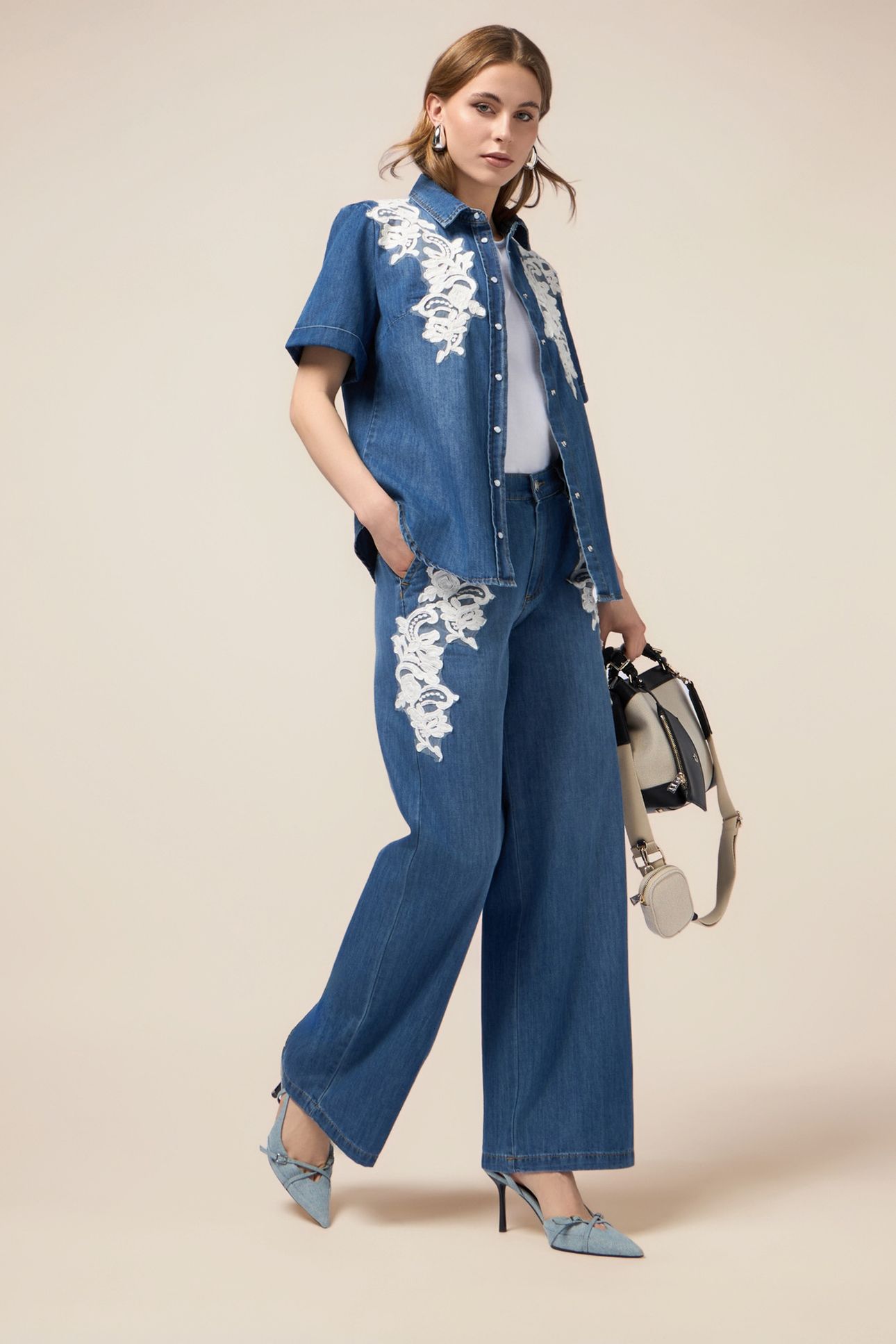 PALAZZO JEANS WITH DECORATIVE EMBROIDERY BLUE 2