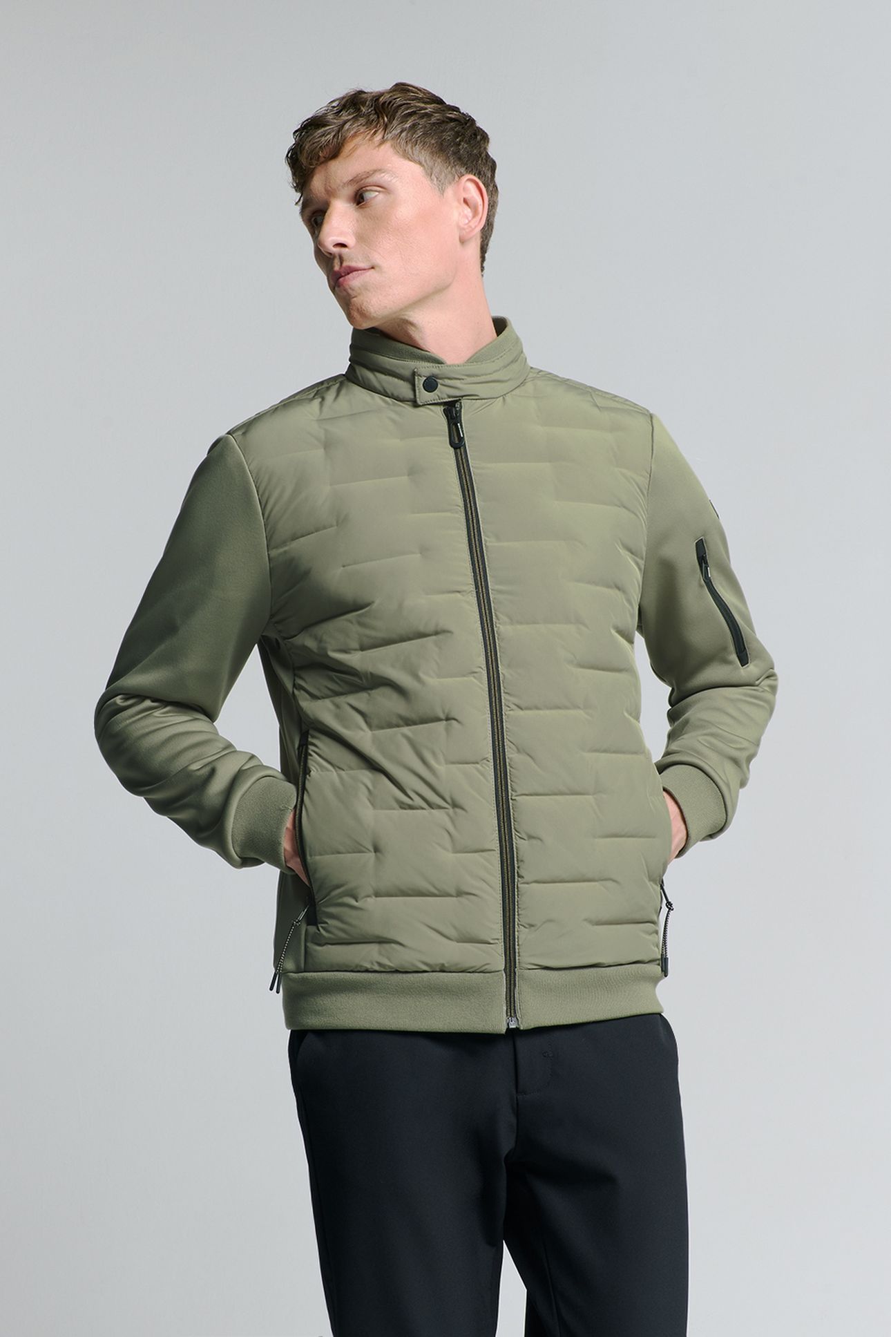 JACKET SHORT FIT SEALED KNITTED MIX LIGHT ARMY 1