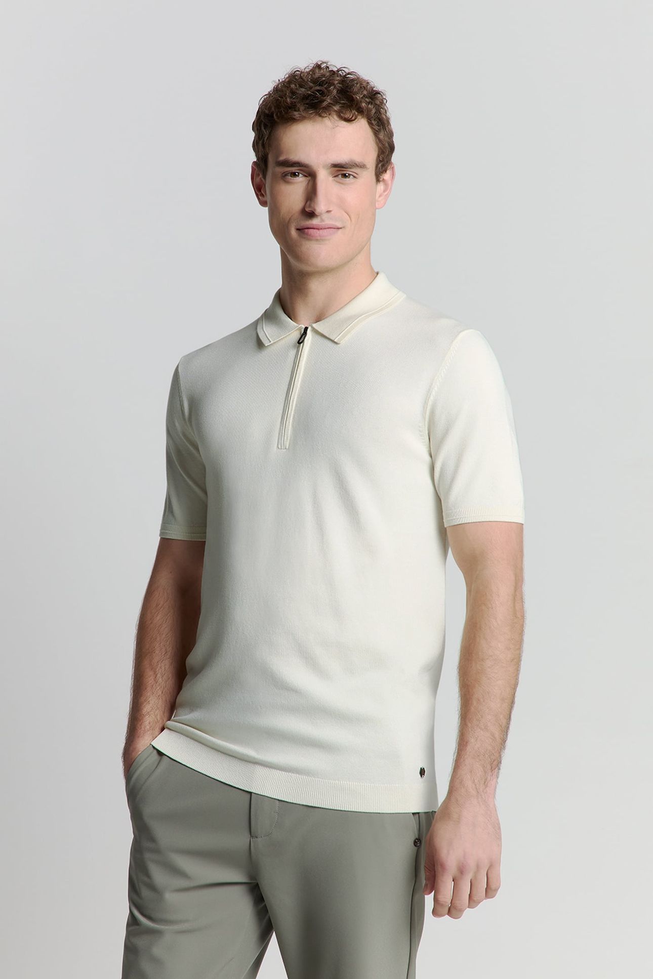 PULLOVER SHORT SLEEVE POLO ZIP SOLID OFFWHITE 1