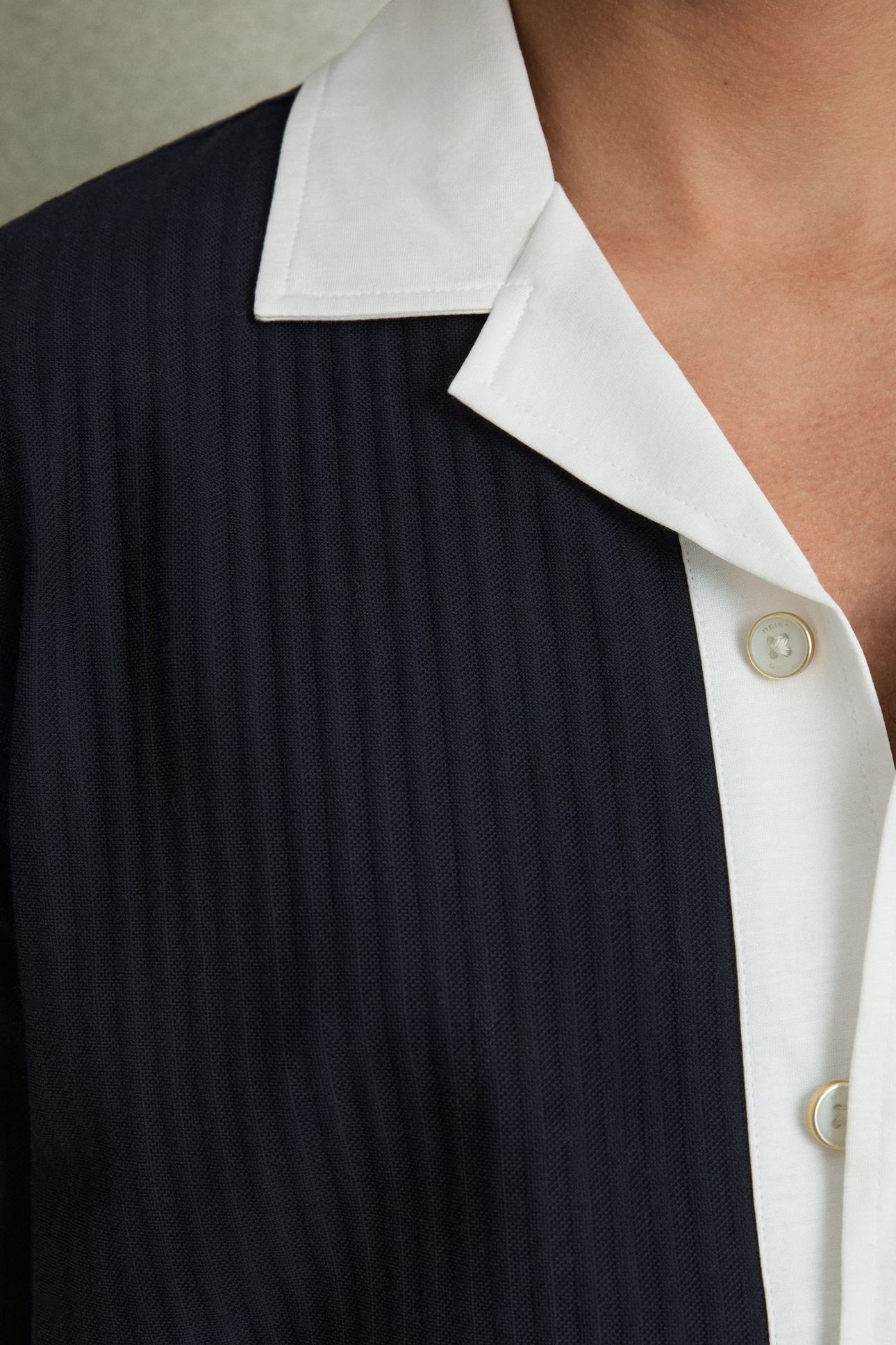 SS TEXTURED COLOUR BLOCK CUBAN SHIRT NAVY/WHITE 4