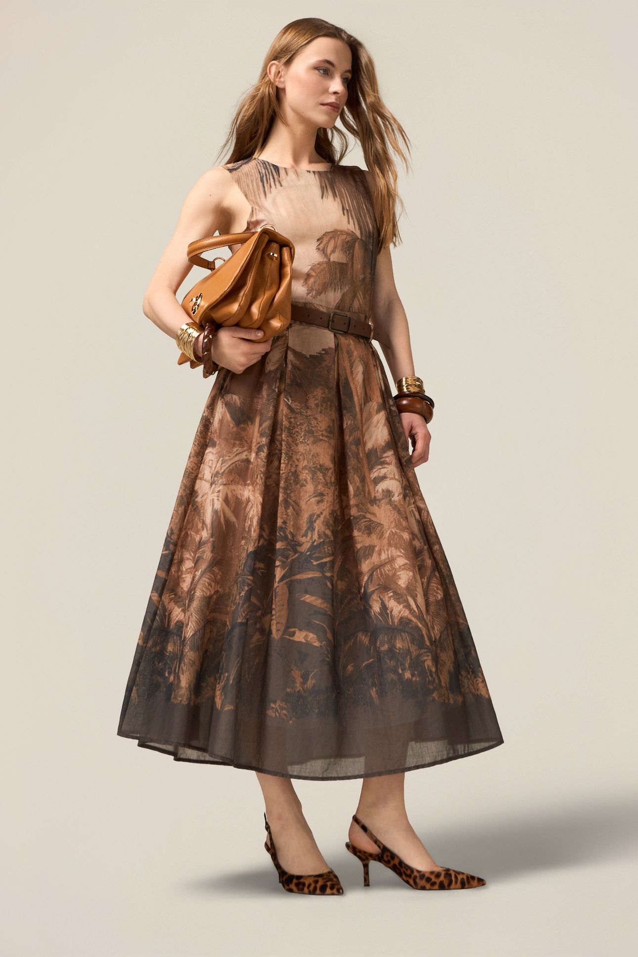 PATTERNED COTTON MUSLIN DRESS BROWN | Online Outlet