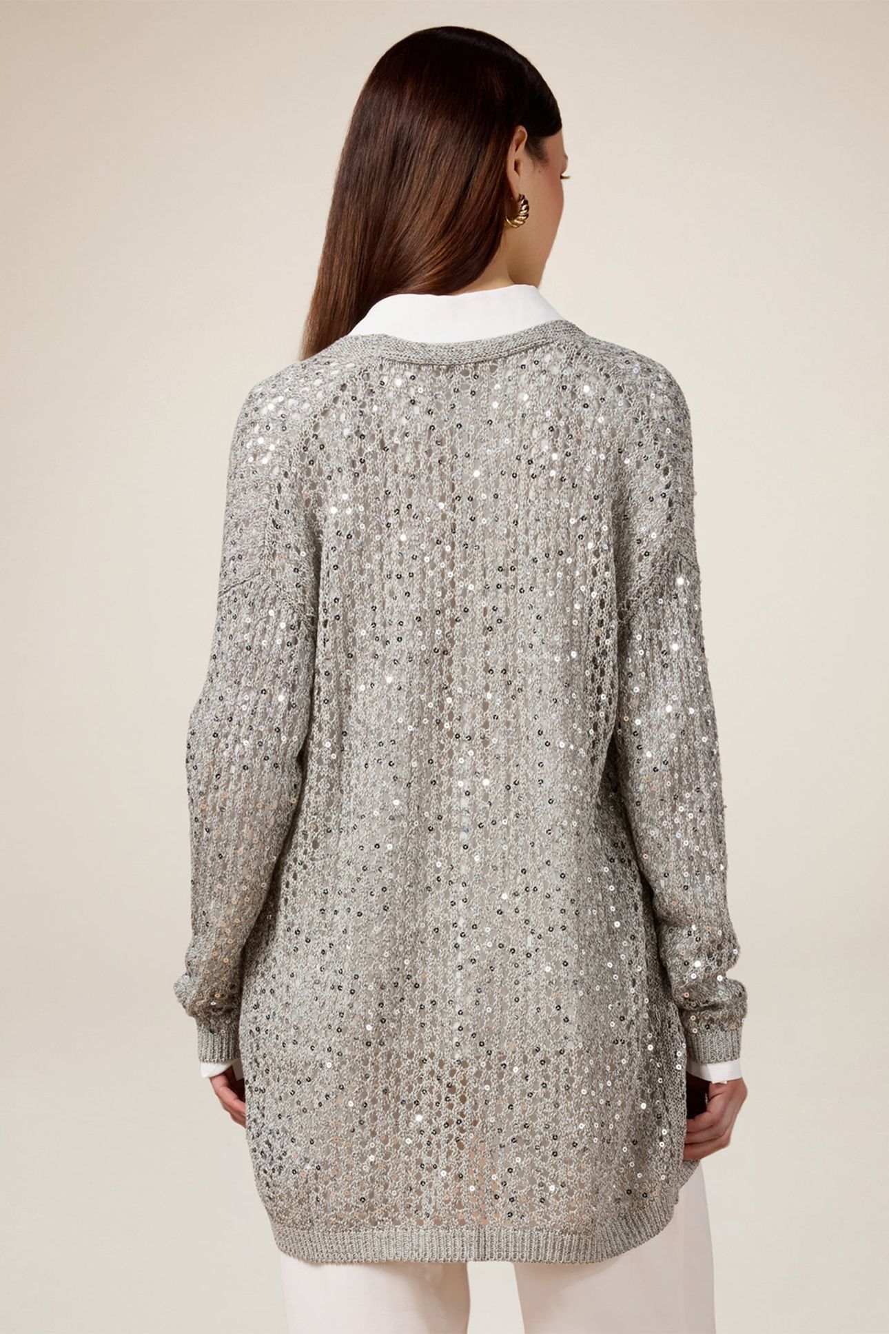 OPENWORK CARDIGAN WITH SEQUINS GREY 2