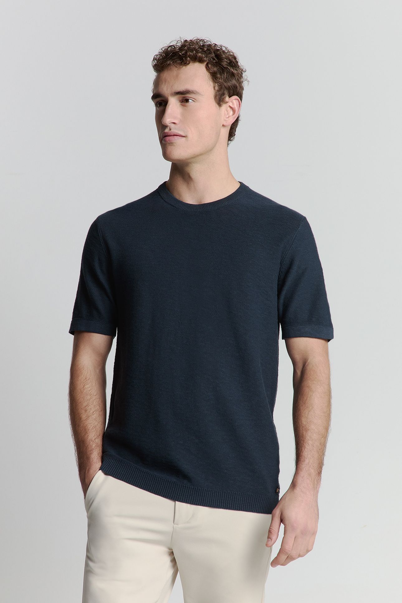 PULLOVER SHORT SLEEVE CREWNECK SOLID SLUB KNIT NIGHT 1