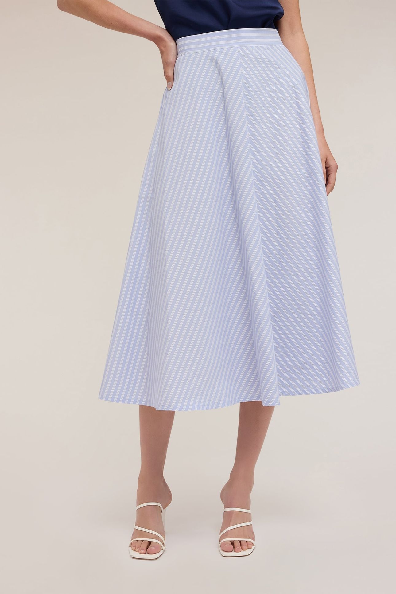 STRIPED COTTON MIDI SKIRT LIGHT BLUE 3
