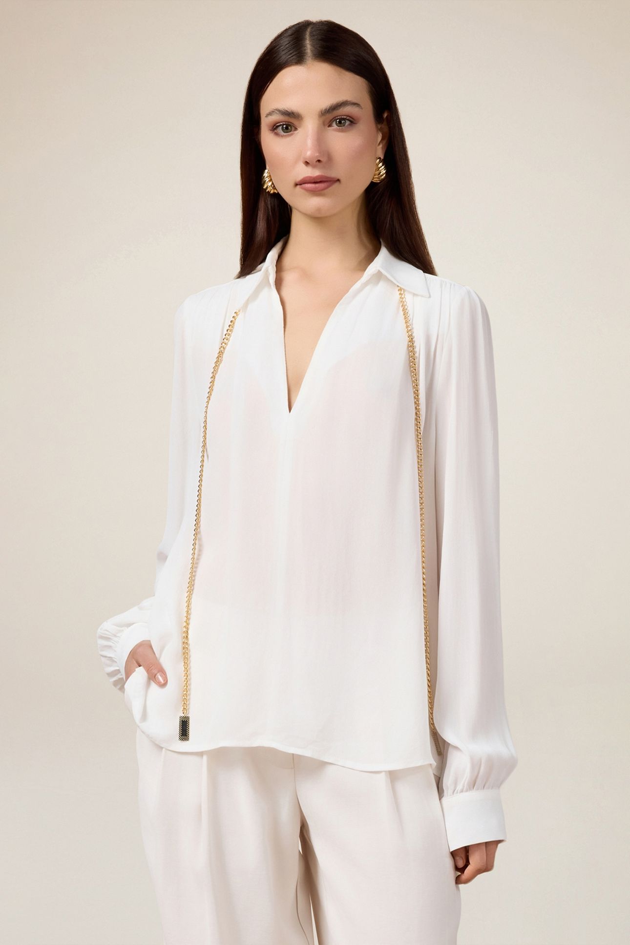 CREPE FABRIC BLOUSE WITH CHAIN WHITE 1