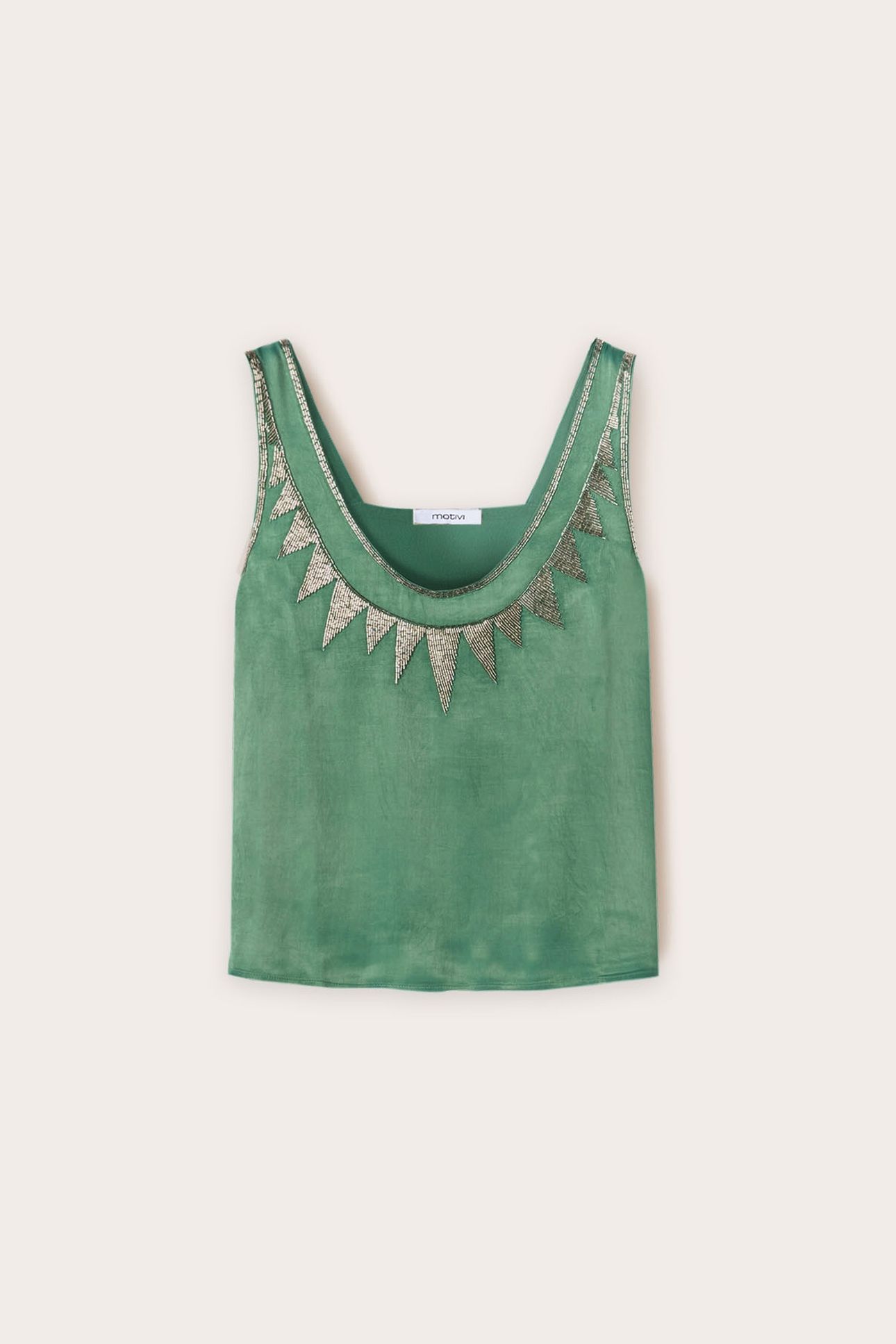 EMBROIDERED VISCOSE SATIN TOP GREEN 5