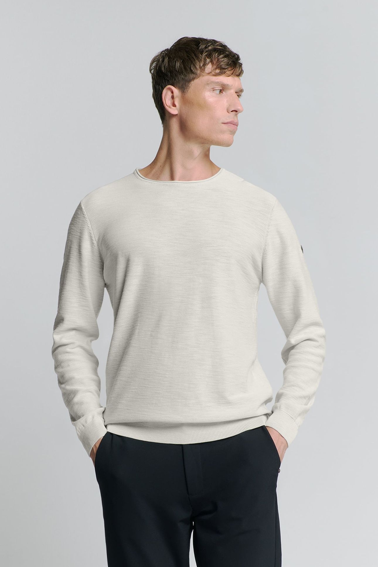 PULLOVER CREWNECK GARMENT DYED + STONE WASHED CHALK 1