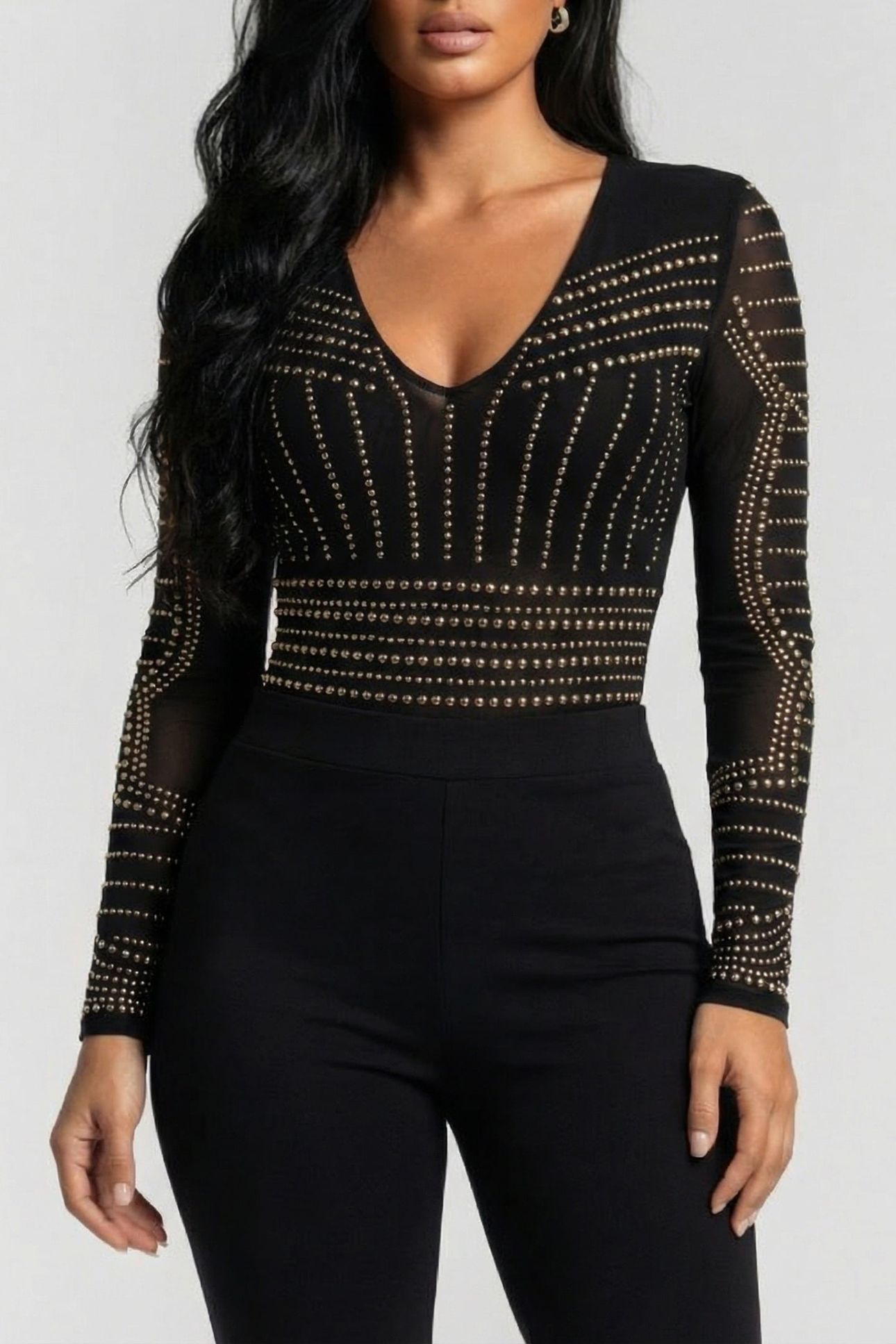 MARCIANO BY GUESS KRISTAL BODYSUIT JET BLACK MULTI 1