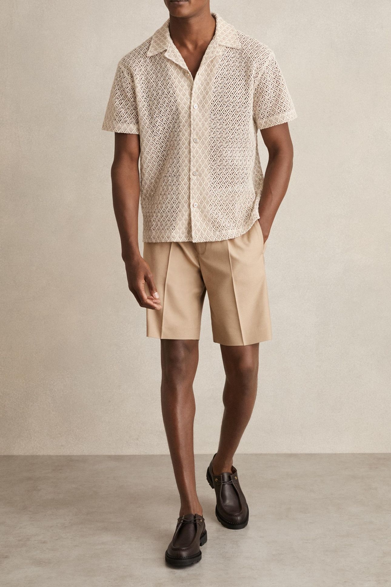 SS GEO CROCHET CUBAN SHIRT OATMEAL 1