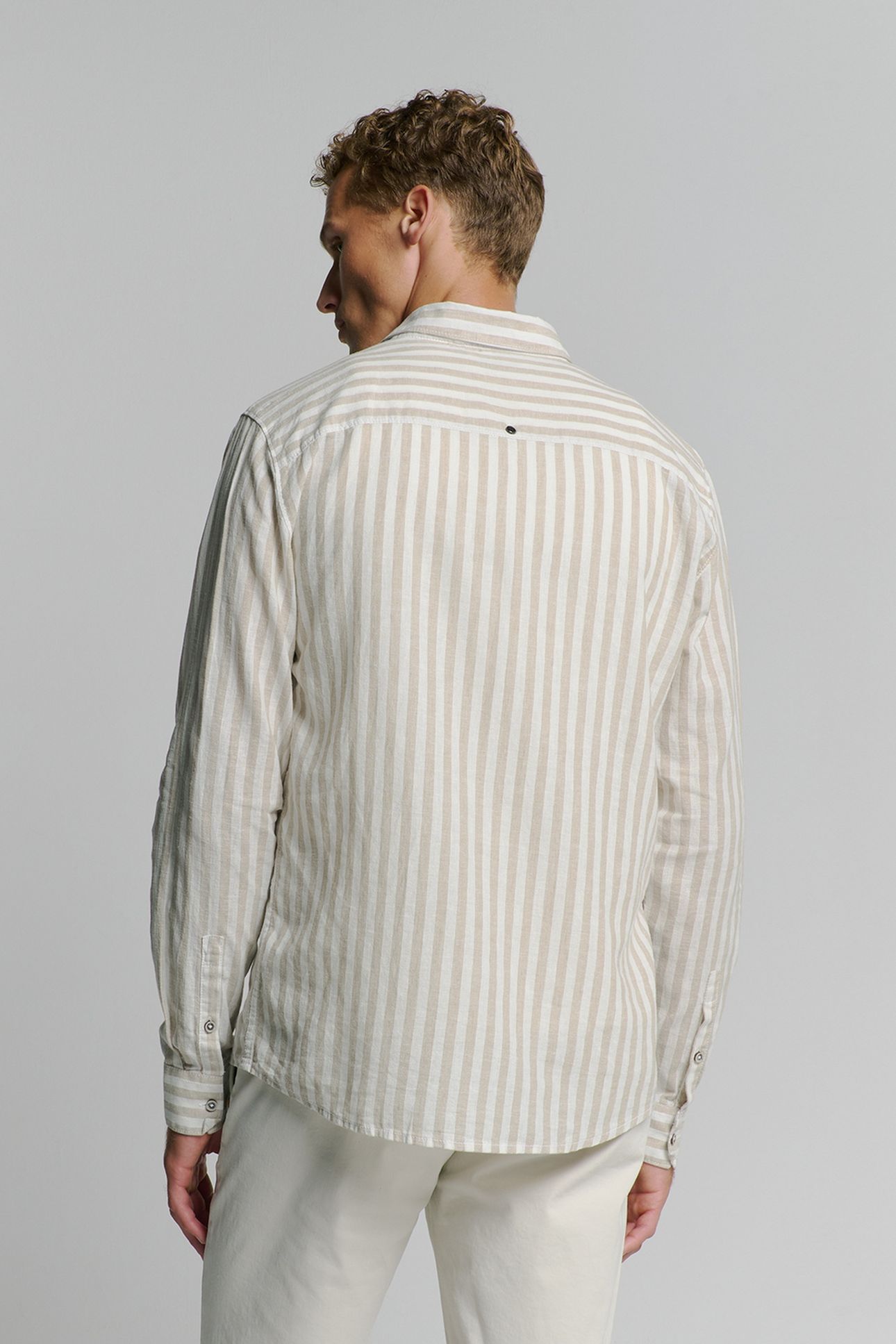 SHIRT VERICAL BIG STRIPES WITH LINEN LIGHT DESERT 3