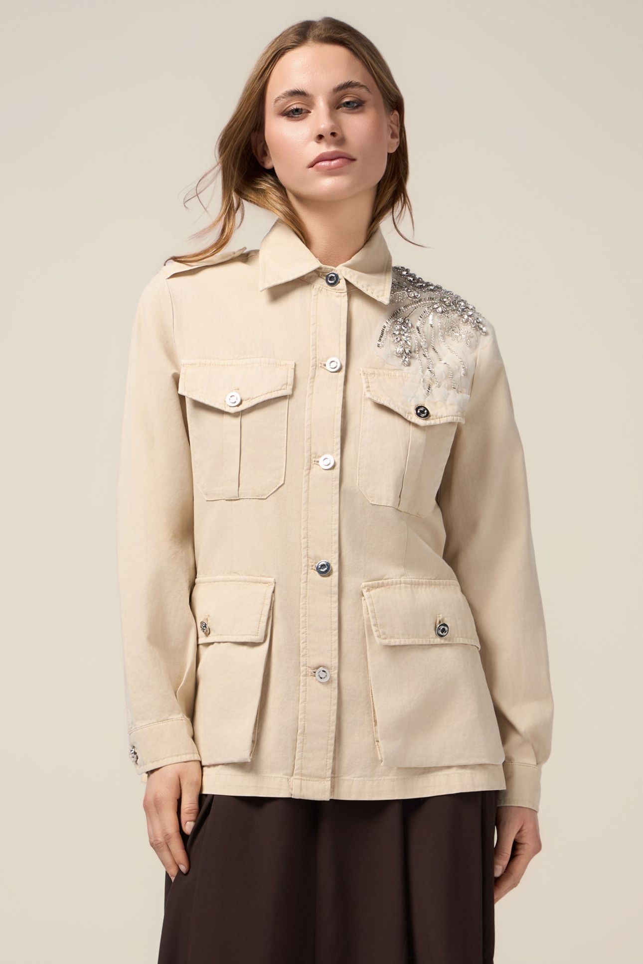 COTTON JACKET WITH JEWEL EMBROIDERY BEIGE 2
