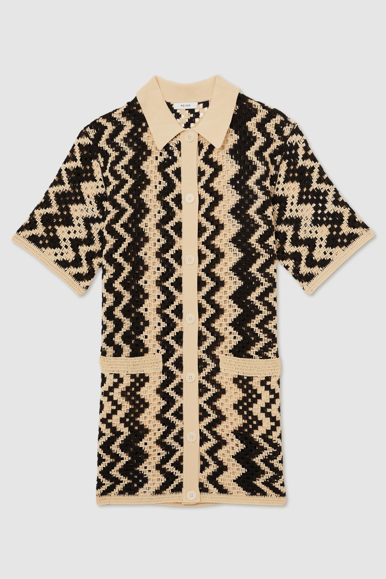 KNITTED CROCHET DRESS BLACK/CREAM 3