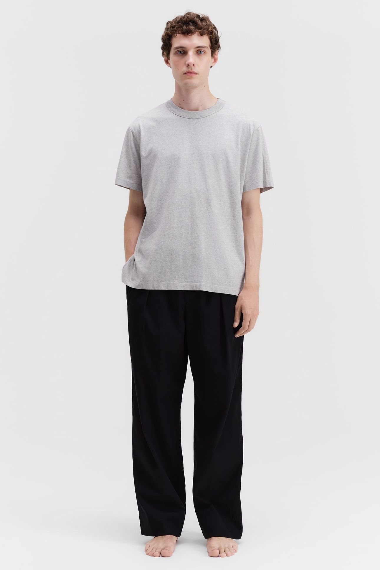 UNISEX POPLIN, PYJAMAS PANTS GROSGRAIN SIDE STRIPE ALL BLACK 6
