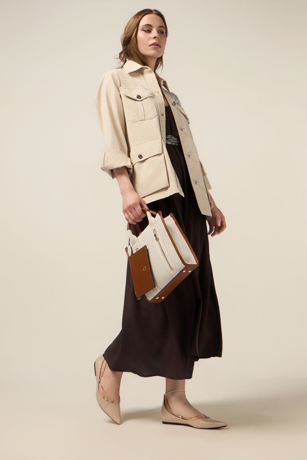 COTTON JACKET WITH JEWEL EMBROIDERY BEIGE 1
