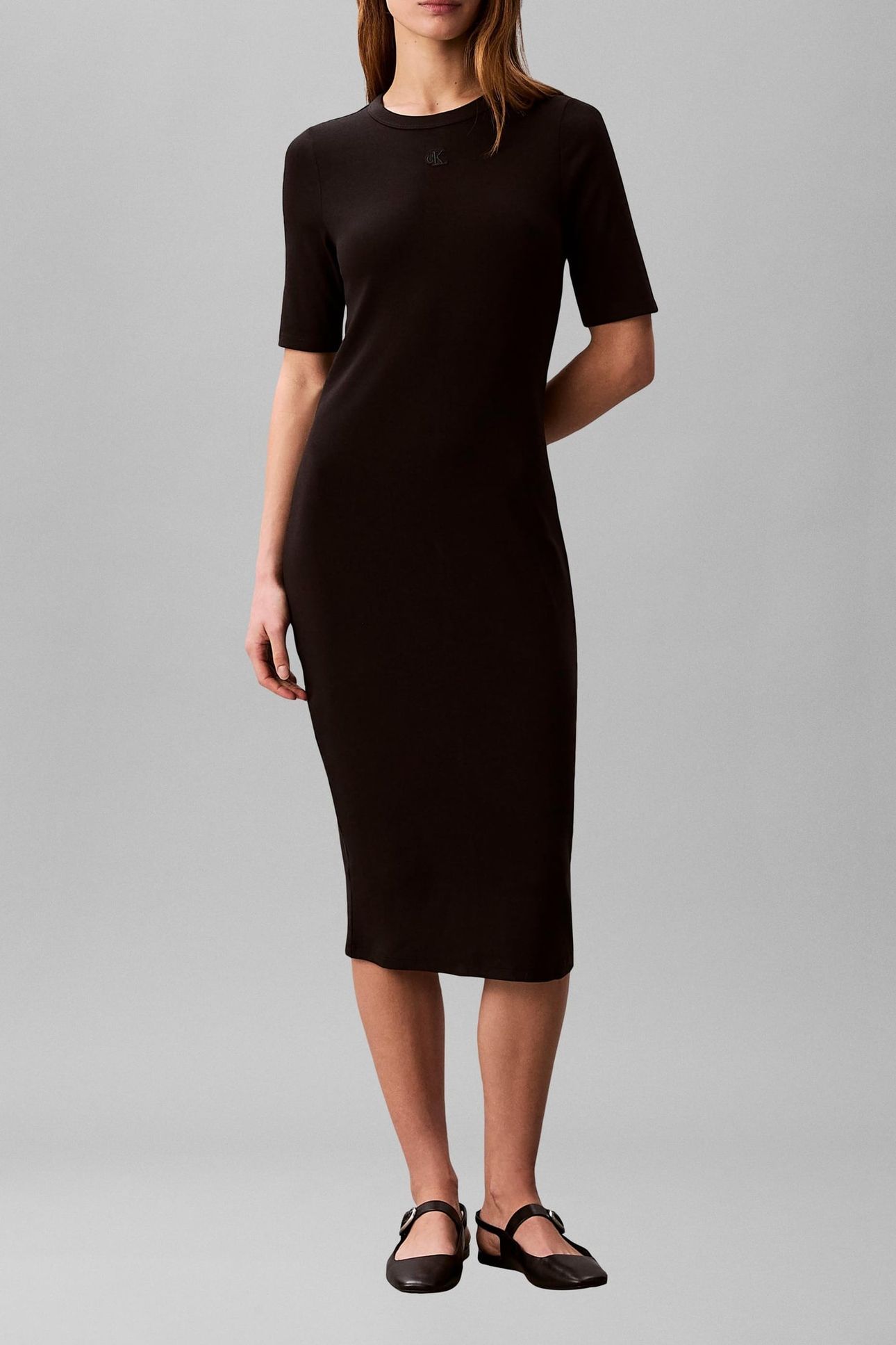REFINED CONTOUR 1X1 RIB MIDI DRESS BLACK 1