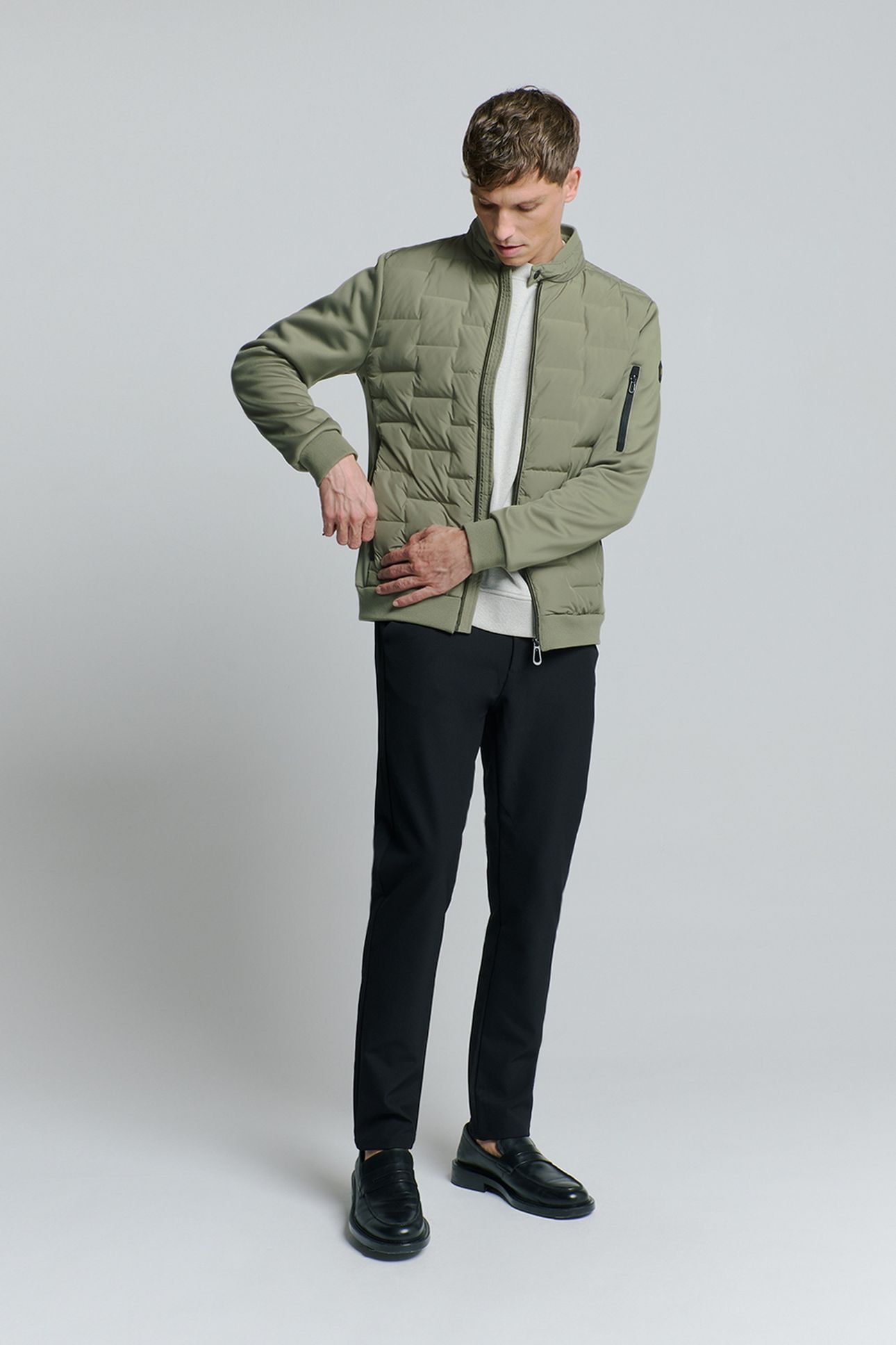 JACKET SHORT FIT SEALED KNITTED MIX LIGHT ARMY 2