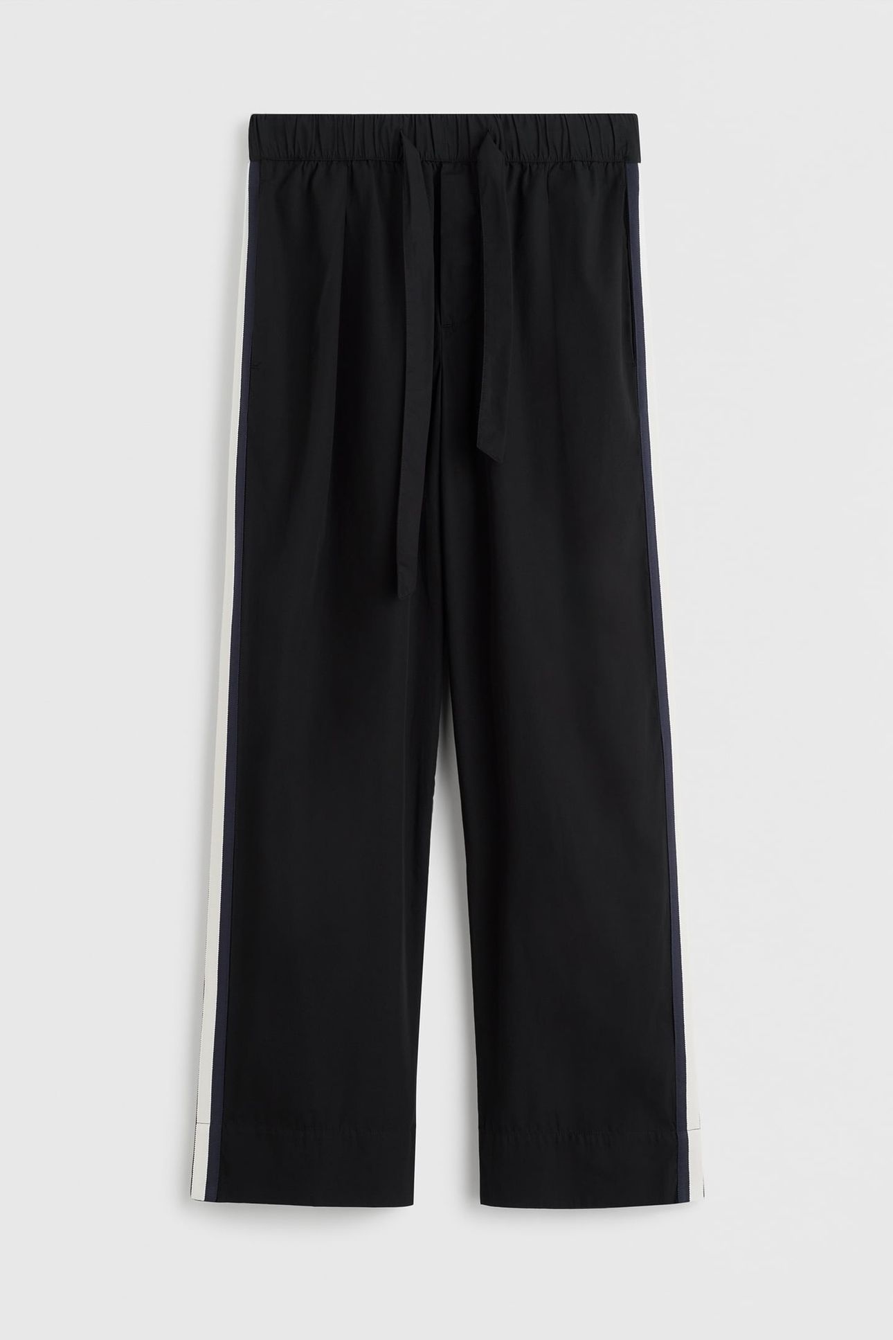 UNISEX POPLIN, PYJAMAS PANTS GROSGRAIN SIDE STRIPE ALL BLACK 2