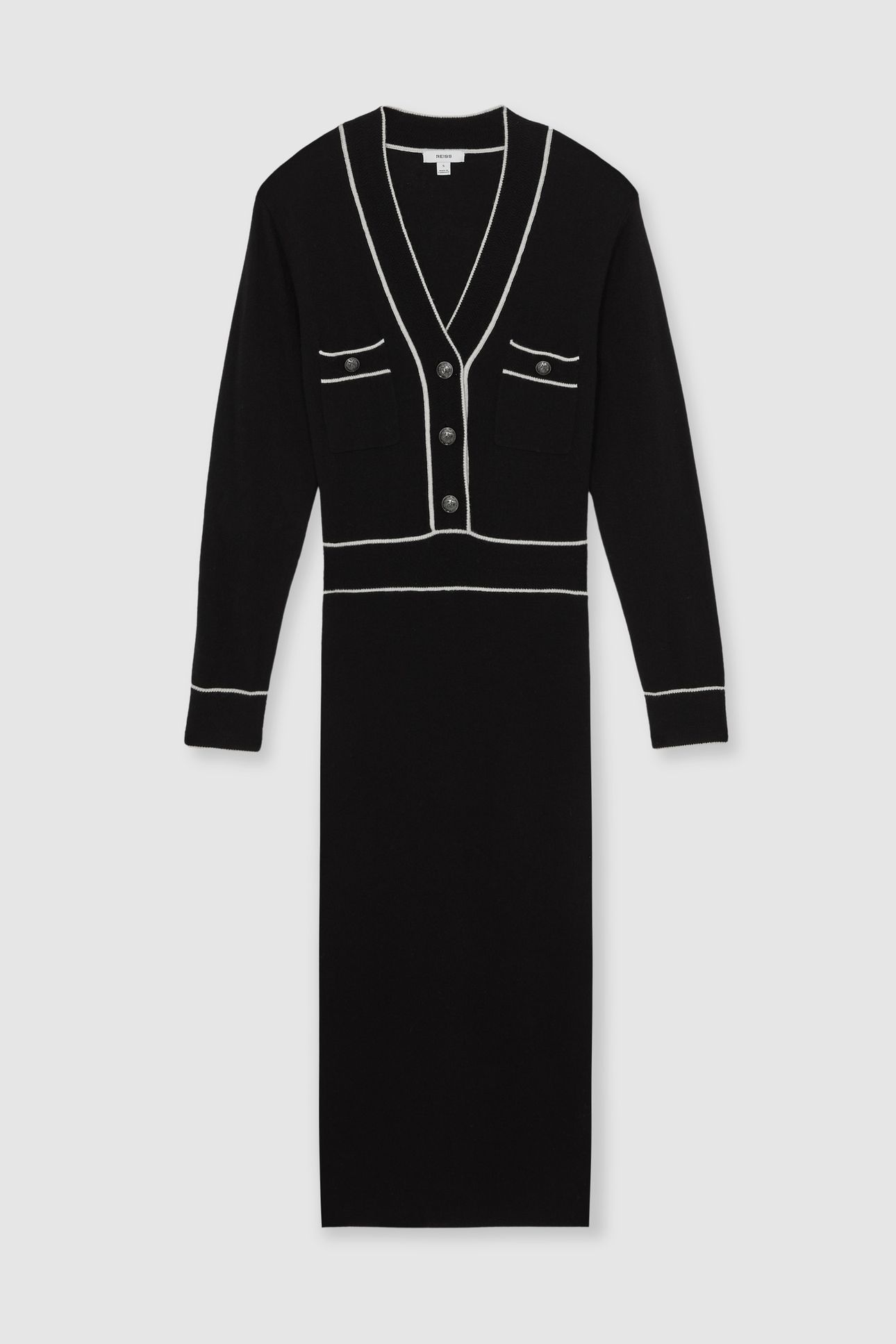 BUTTON FRONT KNITTED MIDI DRESS BLACK/IVORY 4