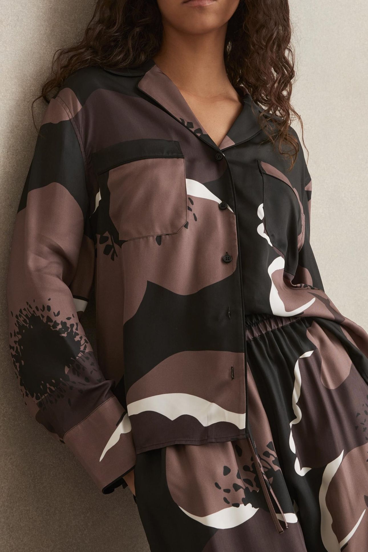 FLORAL PRINT TOP BLACK/BROWN 1
