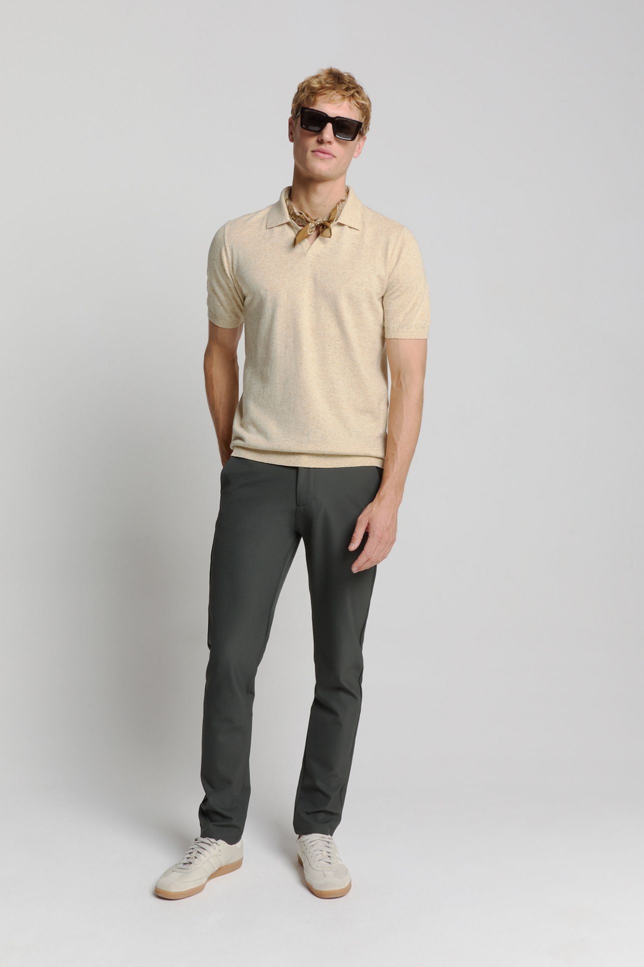 PULLOVER SHORT SLEEVE POLO V MELANGE WITH LINEN SAND 3