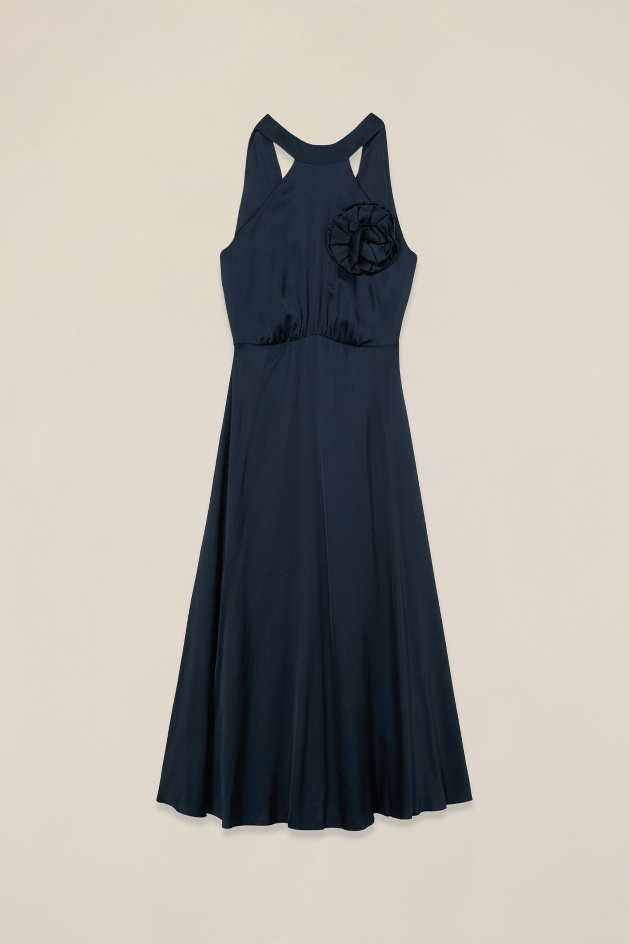 LONG SATIN DRESS WITH FLOWER BLUE 2