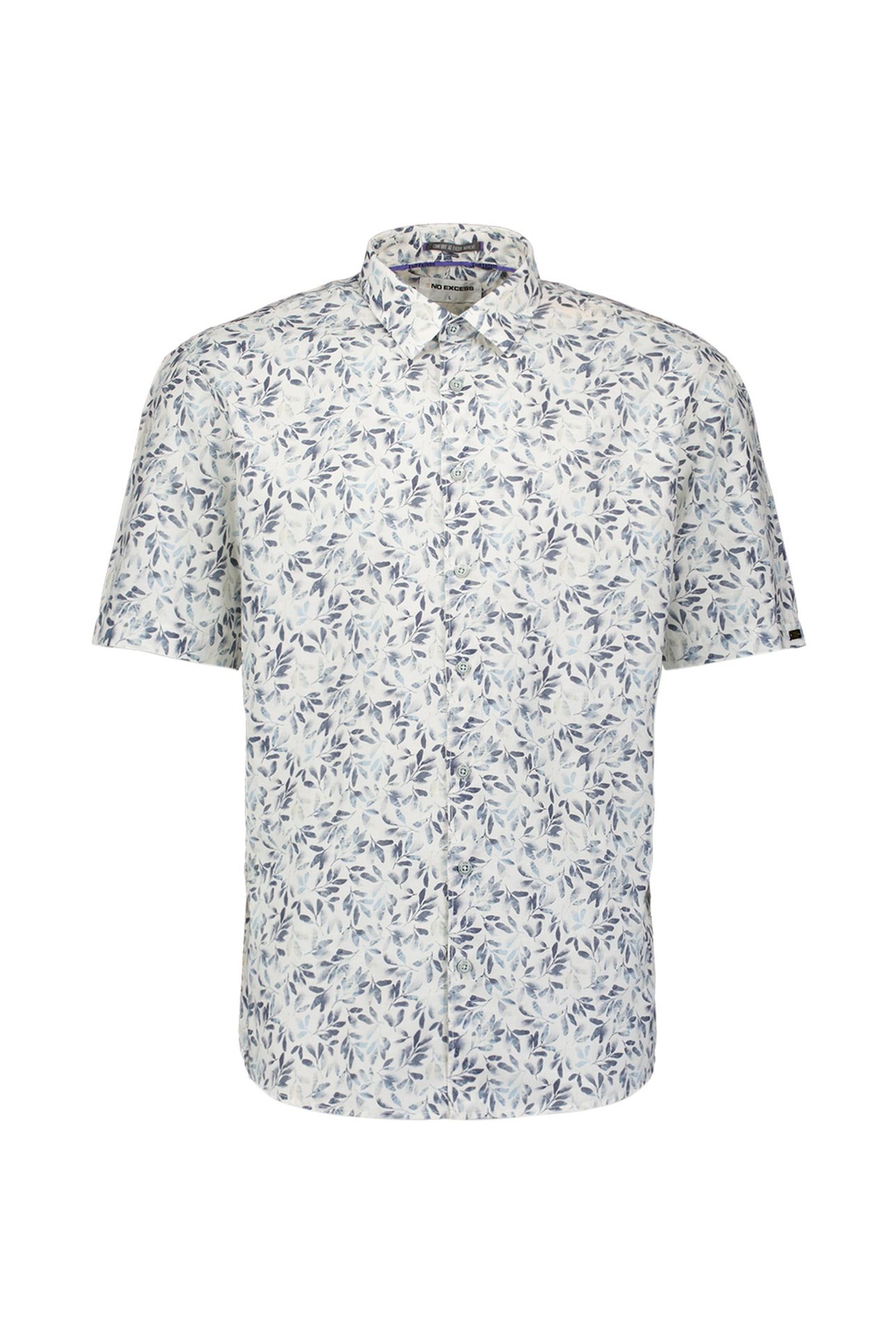 SHIRT SHORT SLEEVE ALLOVER PRINTED SLUB BLUE 1