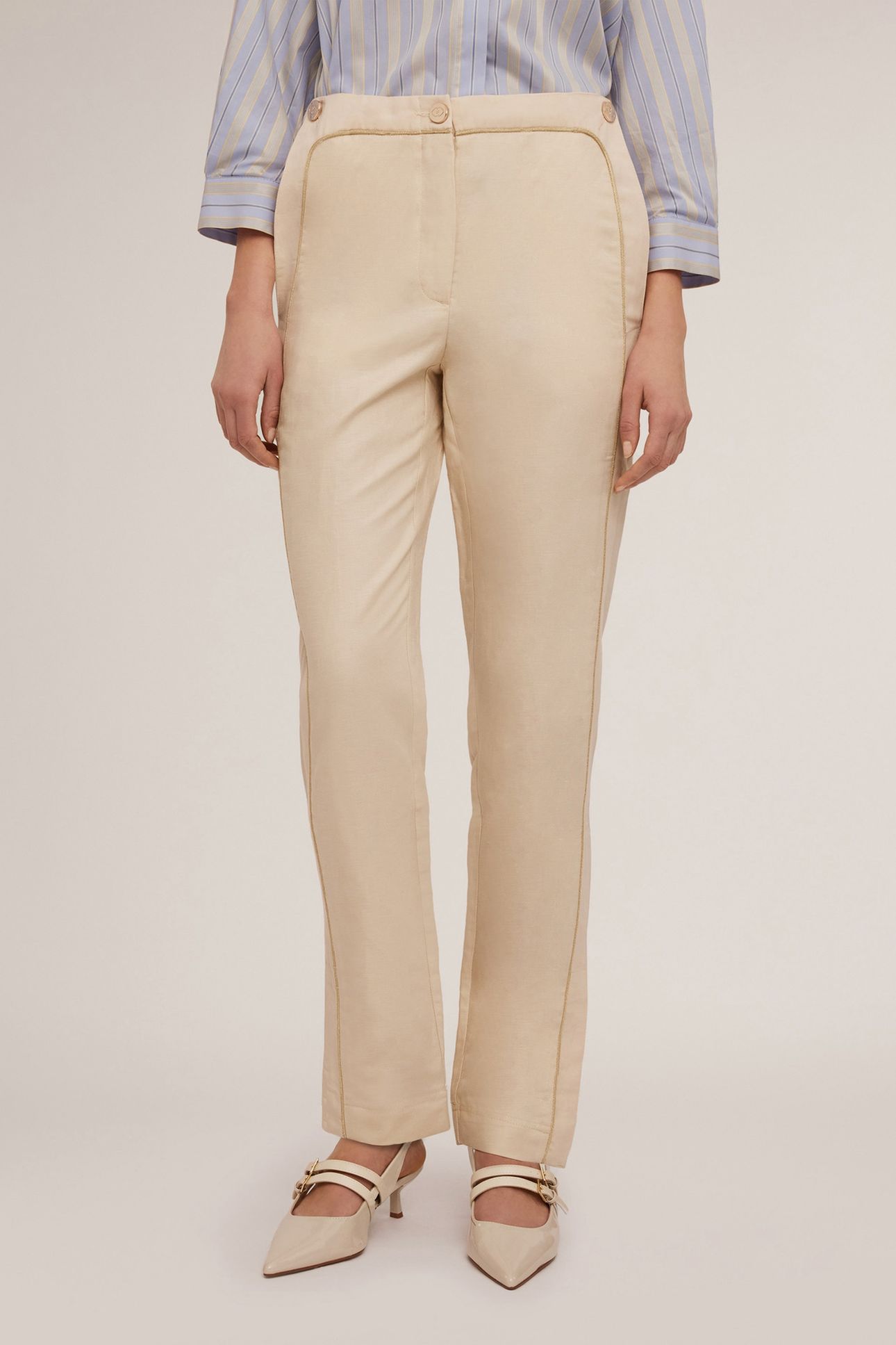 TROUSERS WITH PIPING AND SLIT AT THE HEM BEIGE 2