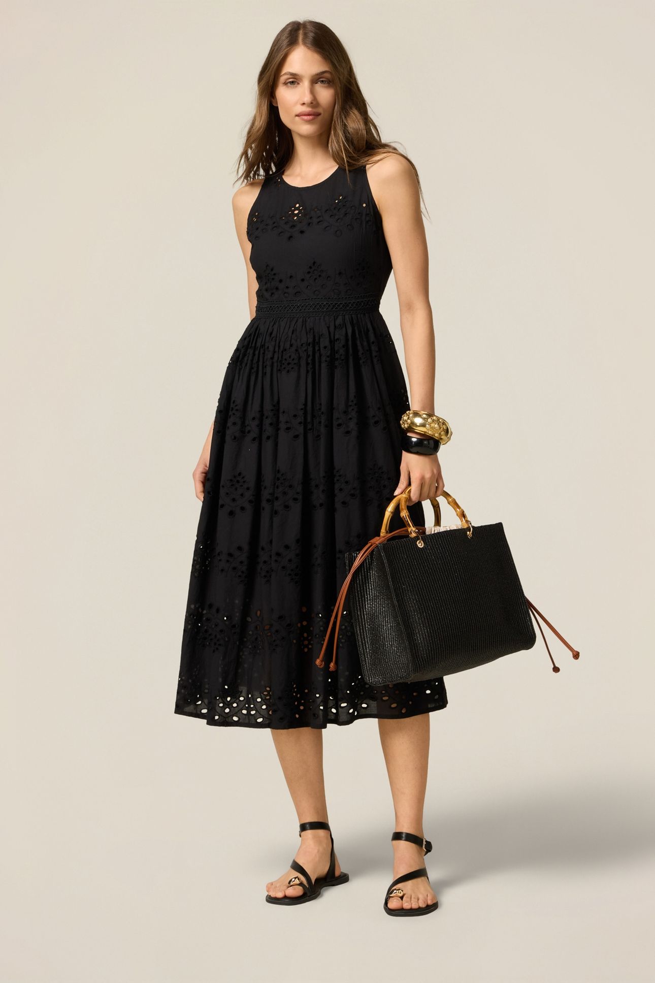 FLARED DRESS IN BRODERIE ANGLAISE LACE BLACK 1