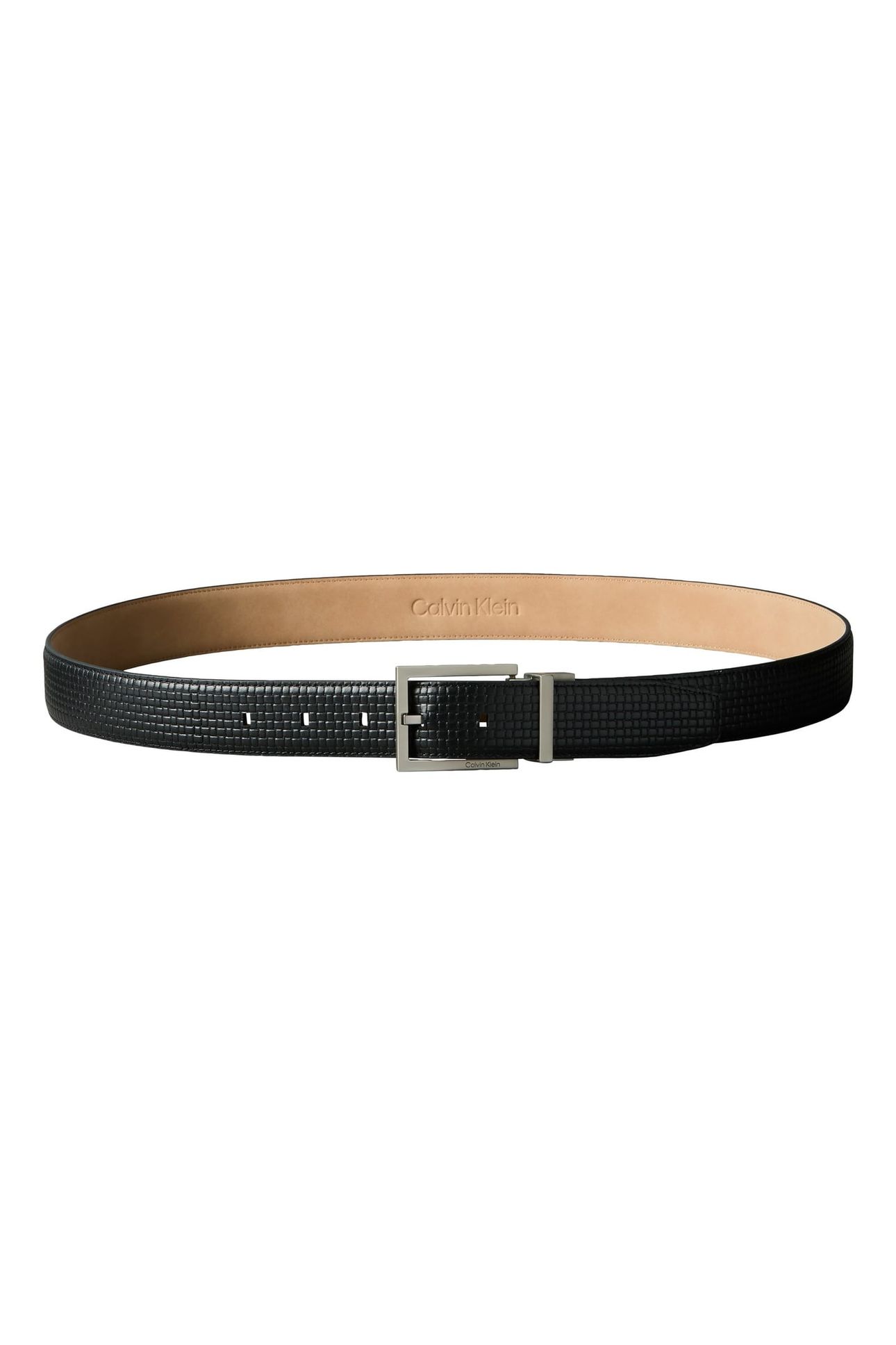 SQUARE BUCKLE EMBOSS BELT BLACK/BRUSHED NICKEL 2