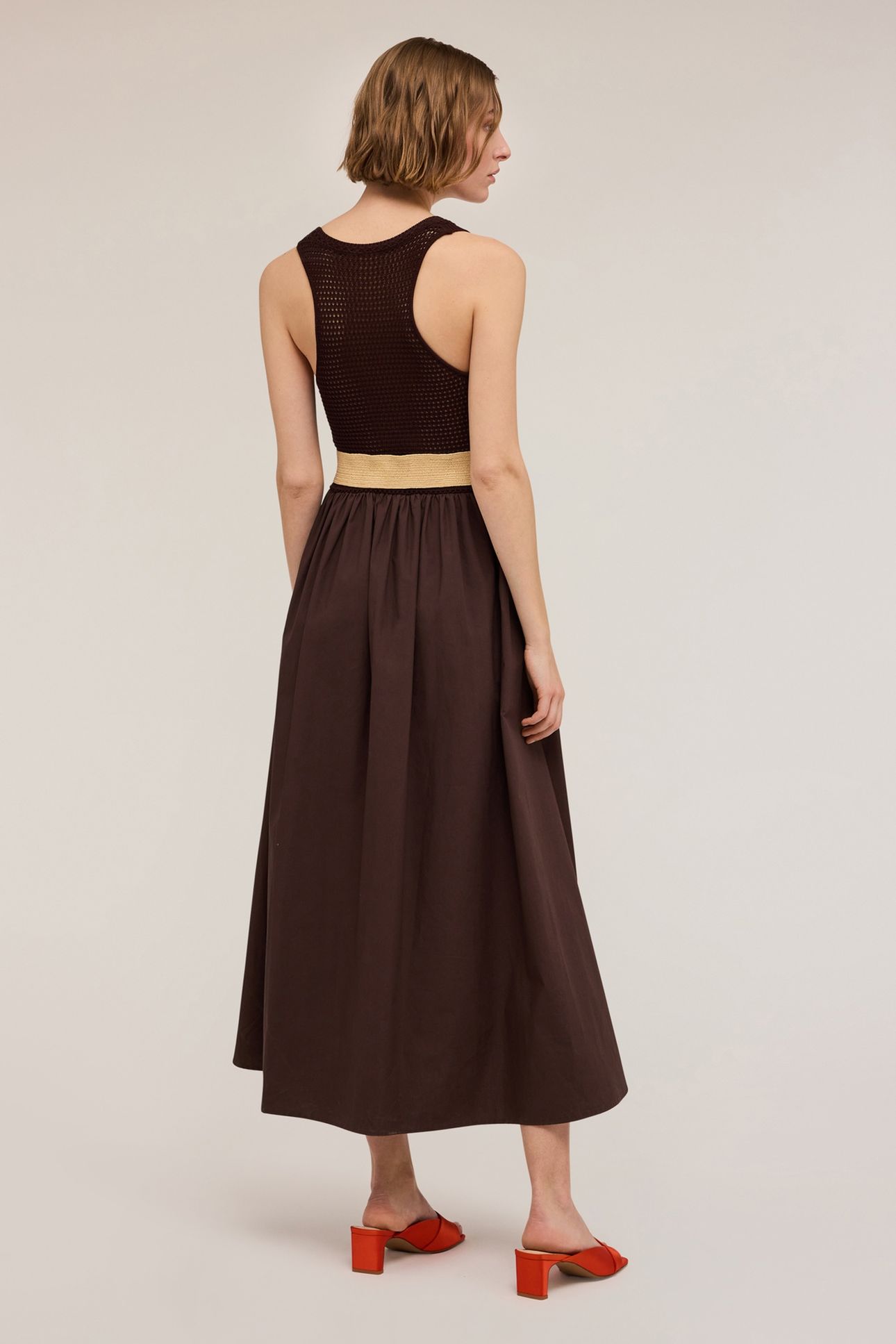 OPENWORK KNIT DRESS WITH BODICE BROWN 2