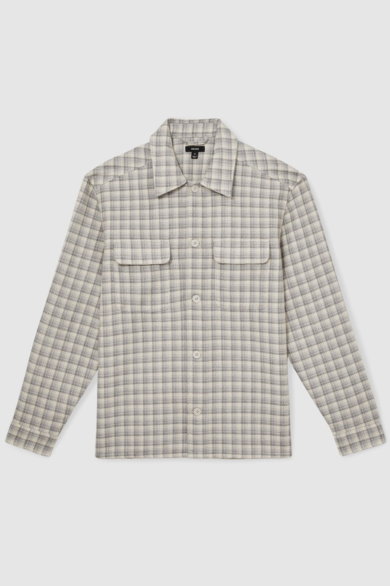 LS TEXTURED CHECK TWIN POCKET OVERSHIRT LIGHT GREY 6