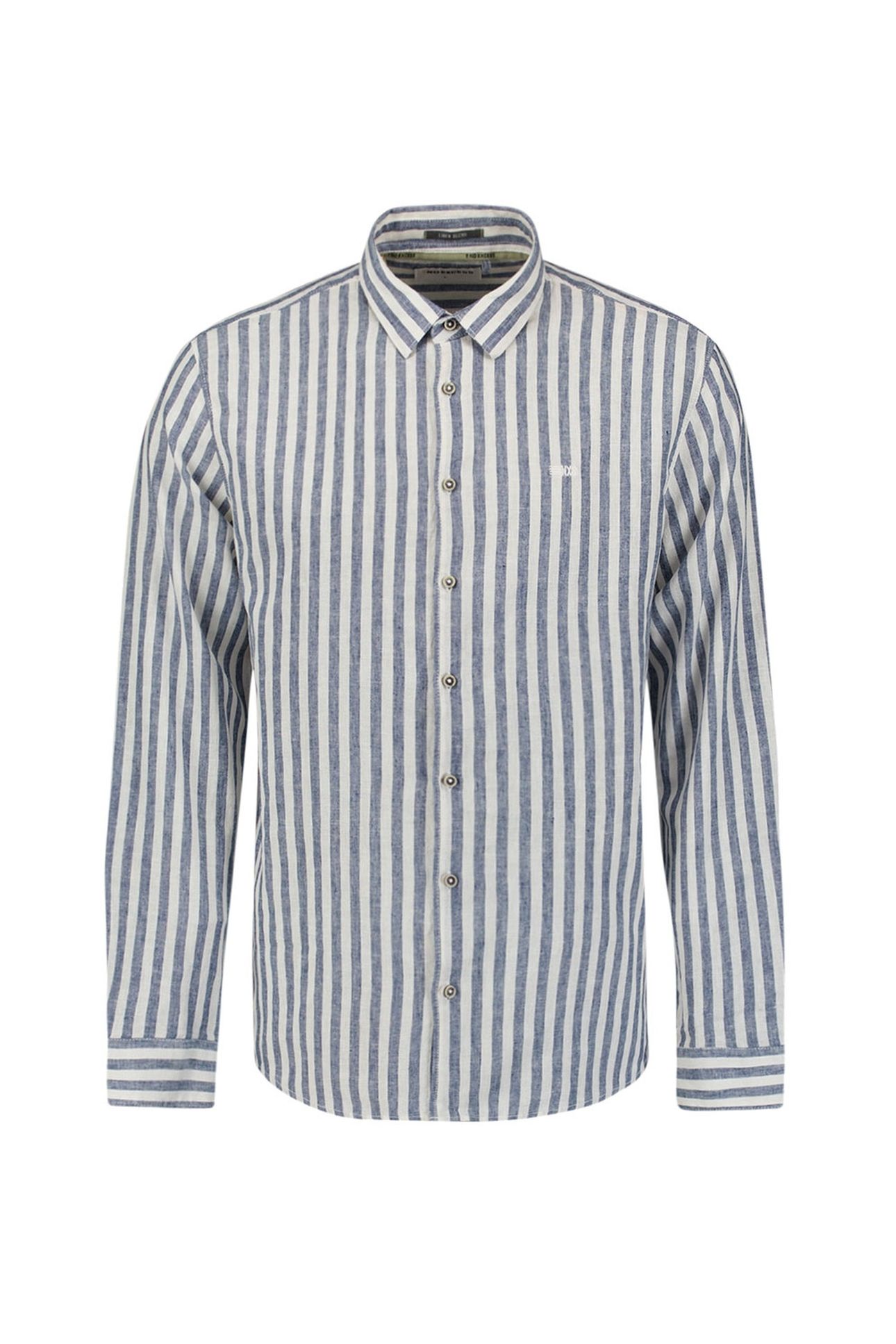 SHIRT VERICAL BIG STRIPES WITH LINEN INDIGO BLUE 6