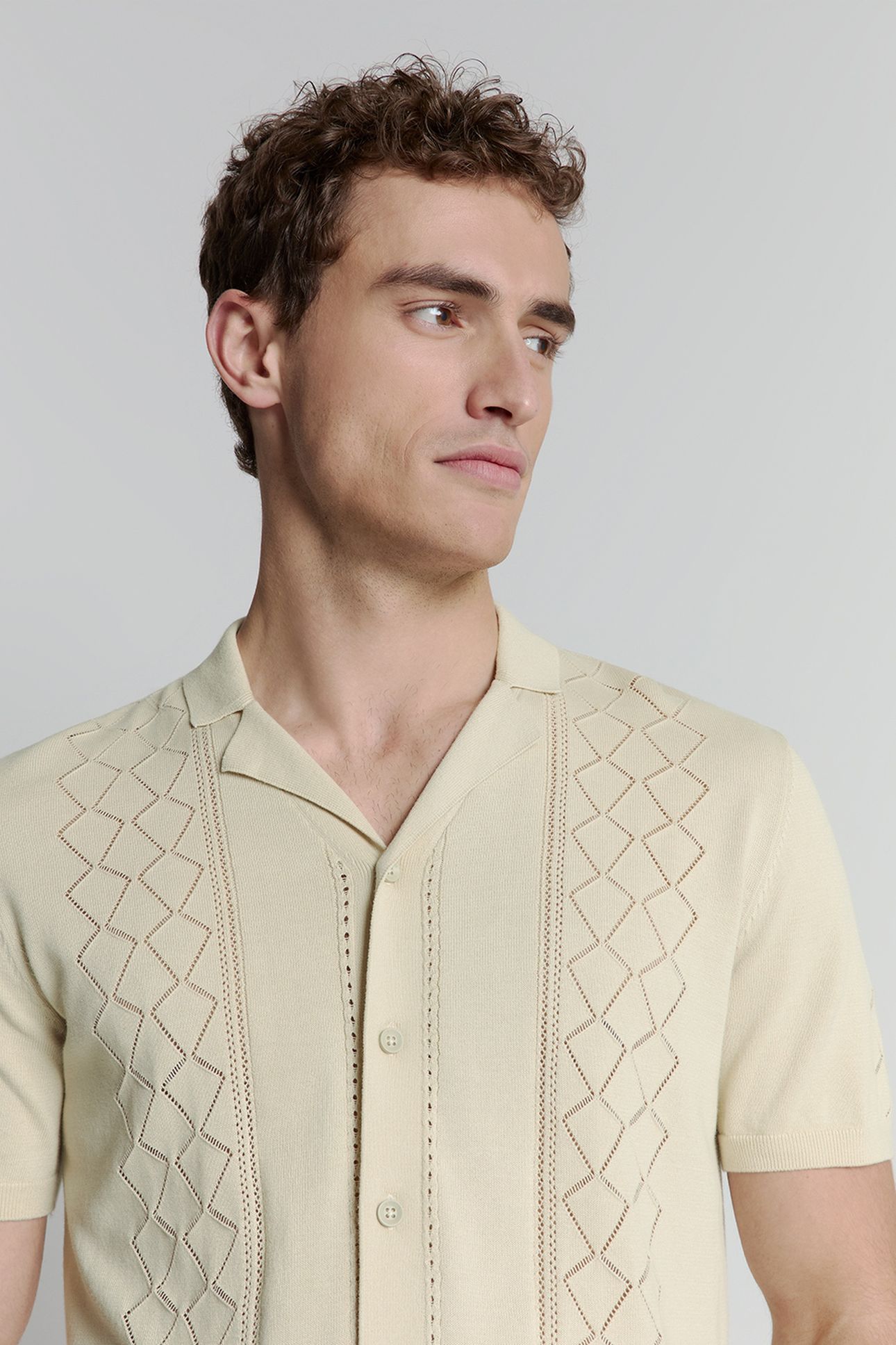 PULLOVER SHORT SLEEVE FULL BUTTON POLO SOLID JACQUARD CEMENT 4