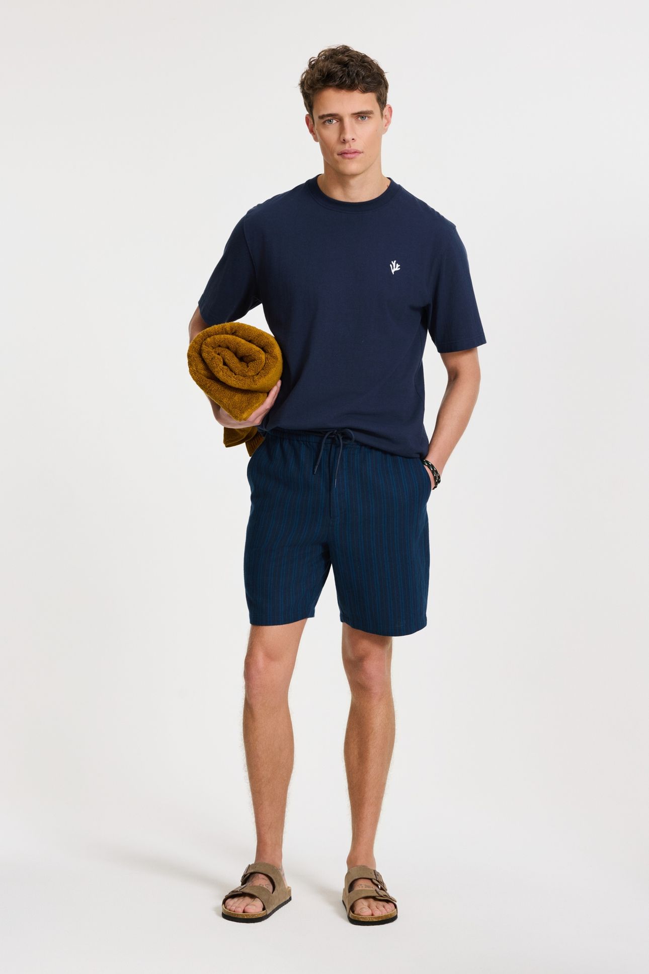 LEWIS LINEN SHORTS YARN DYE STRIPES BLUE DARK NAVY STRIPES 2
