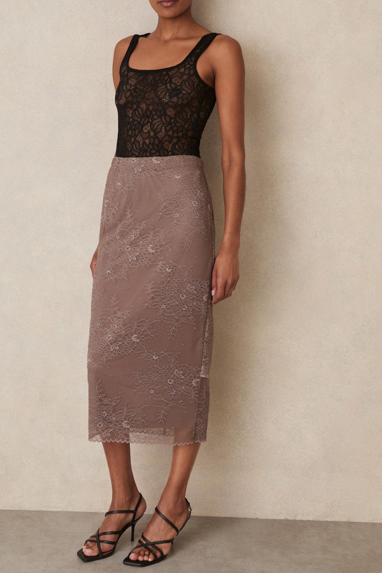 LACE SKIRT TAUPE BROWN 1