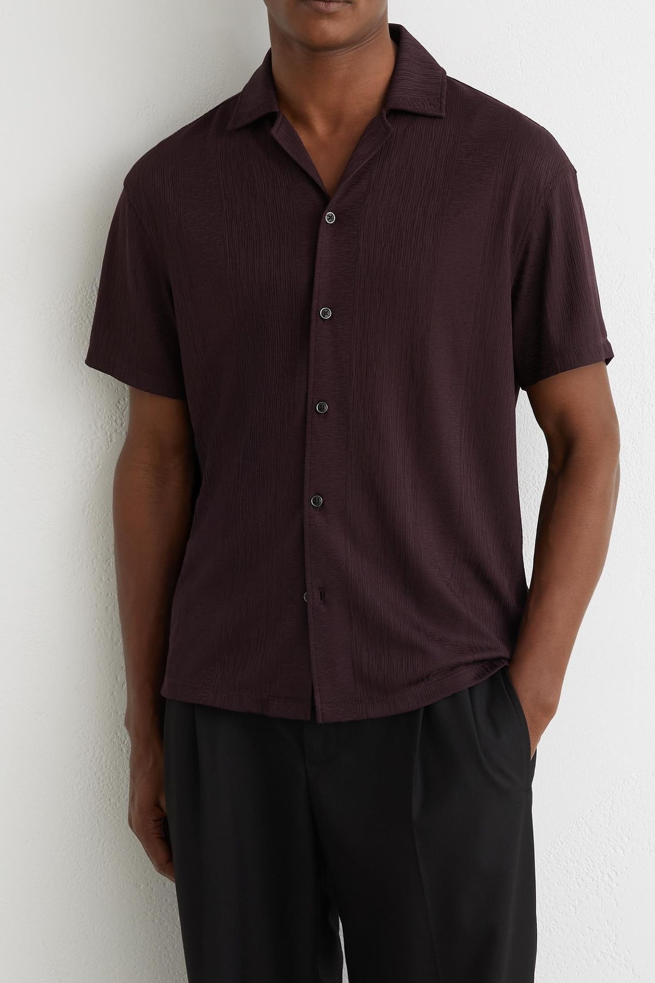 SS STRIPE JACQUARD CUBAN SHIRT CHERRY RED 1