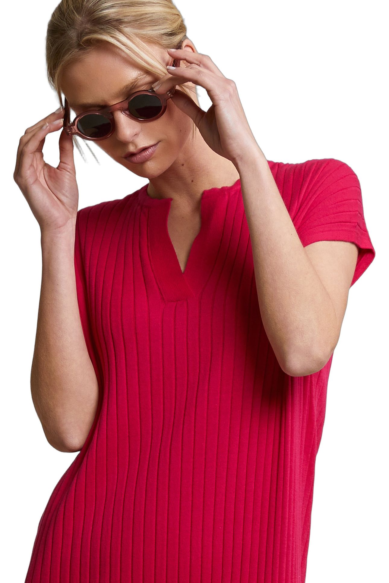 FUCHSIA RIBBED SLEEVELESS DRESS 3